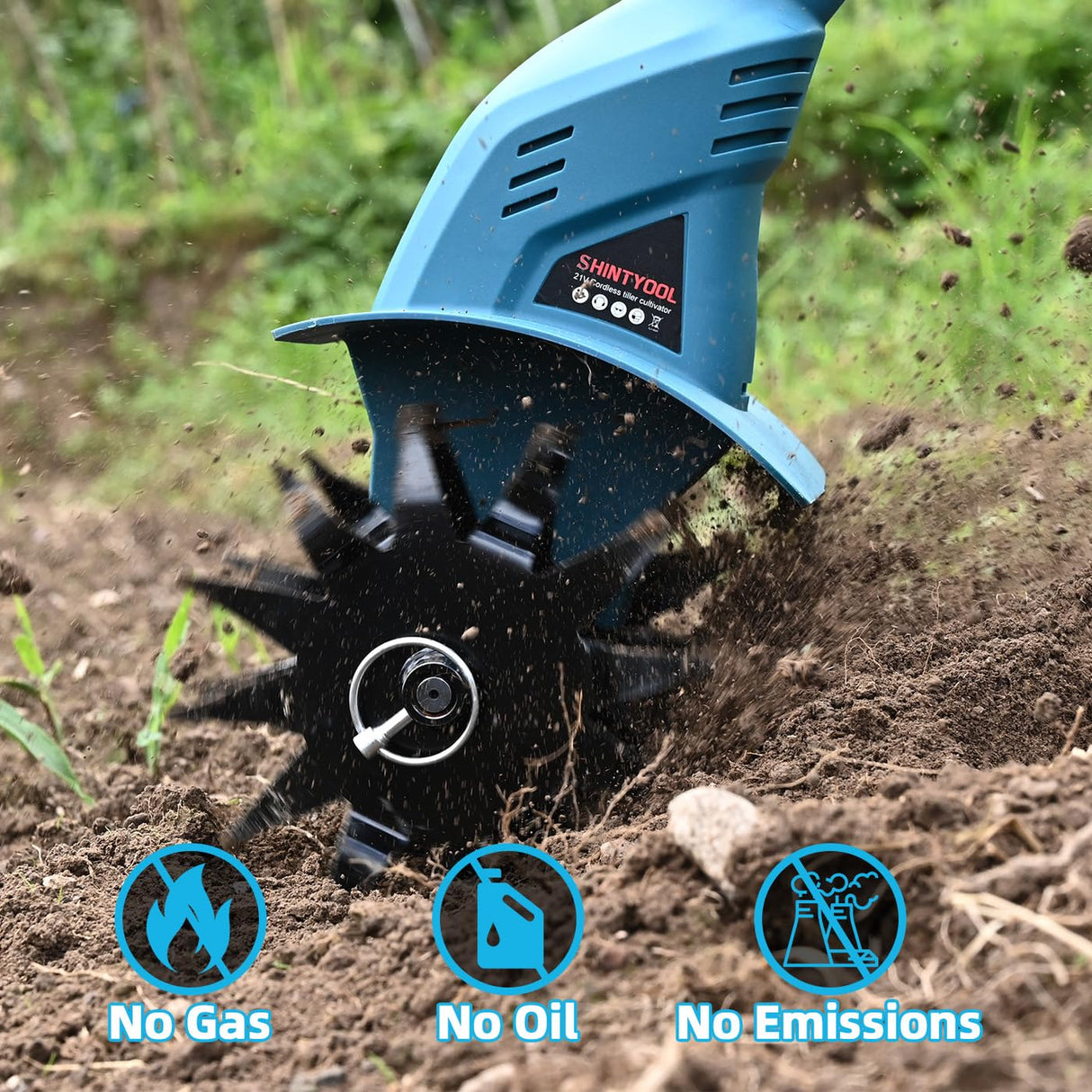 SHINTYOOL 21v Cordless Tiller Cultivator with 4.0 Ah Battery and Charger