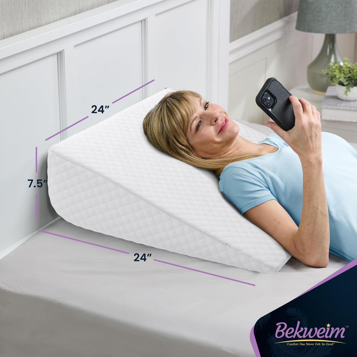 Bed Wedge Pillow | Unique Curved Design for Multi Position Use | Memory Foam Wedge Pillow for Sleeping | Works for Back Support, Leg, Knee | Includes Cover Plus Extra Sheet (White)