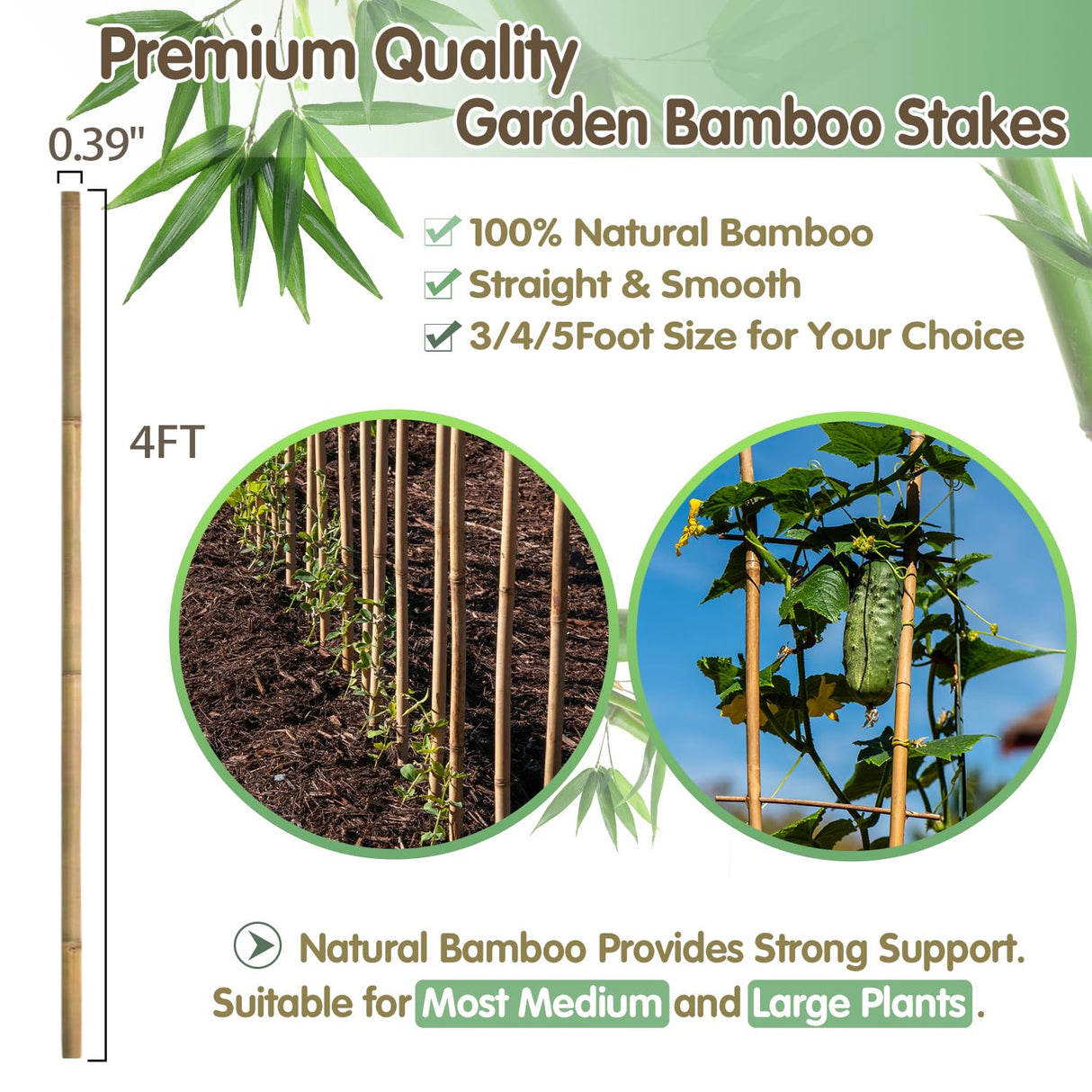 Bamboo Stakes,4FT Natural Bamboo Garden Stakes,BOVITRO 25Pcs Plant Stakes
