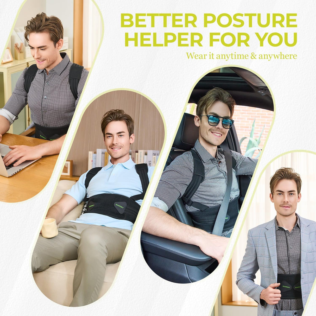 SHAPERKY Posture Corrector for Back Support: Relief Shoulder Lumbar Upper Lower Pain for Hunchback Scoliosis - Adjustable Back Brace for Women & Men (Small/M)