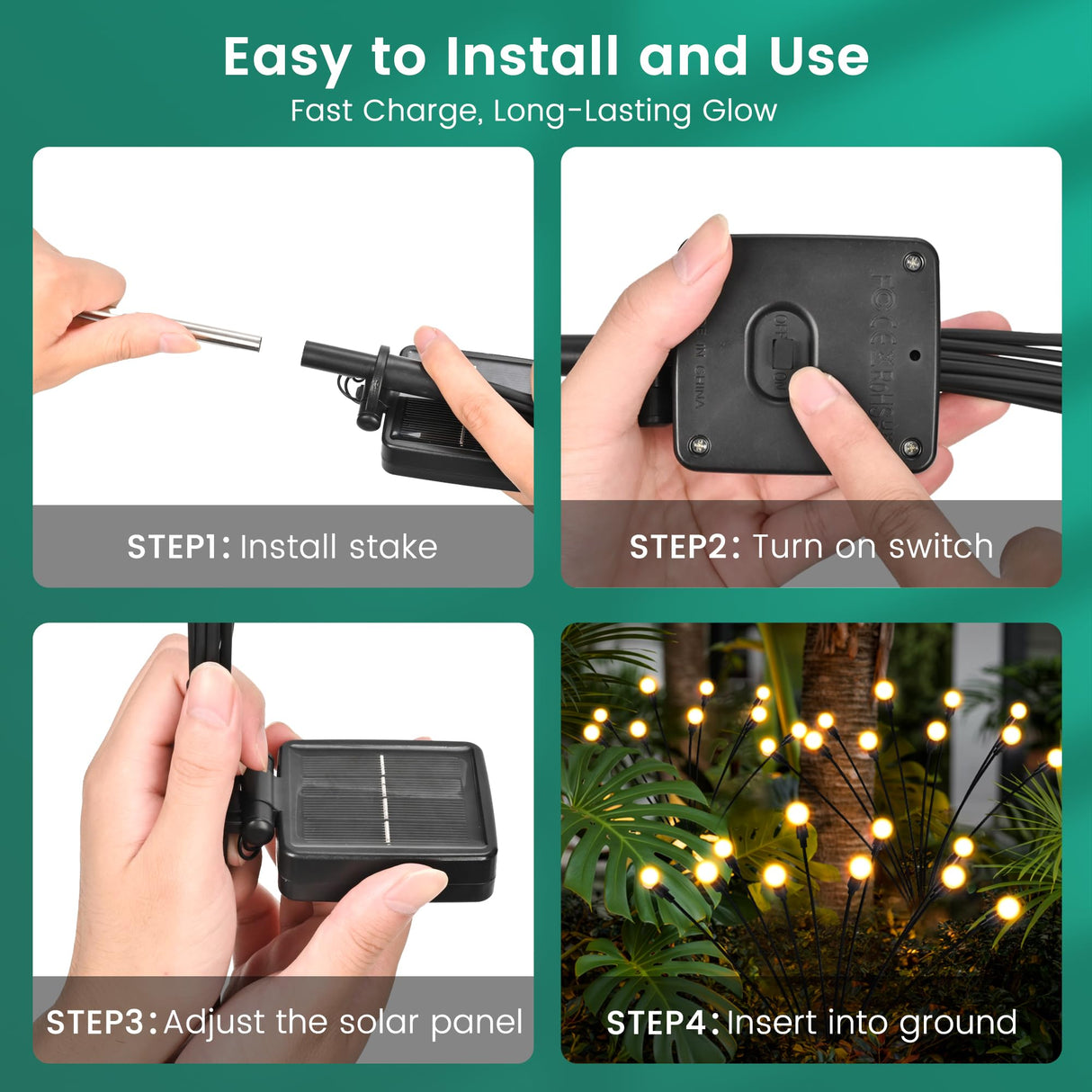 PATIOPIA Solar Garden Lights, LED Swaying Solar Lights Outdoor Waterproof, Warm White Firefly Outdoor Decorative Lights, Garden Decor, Yard, Patio, Pathway Decoration Gardening Gifts (4 Pack)