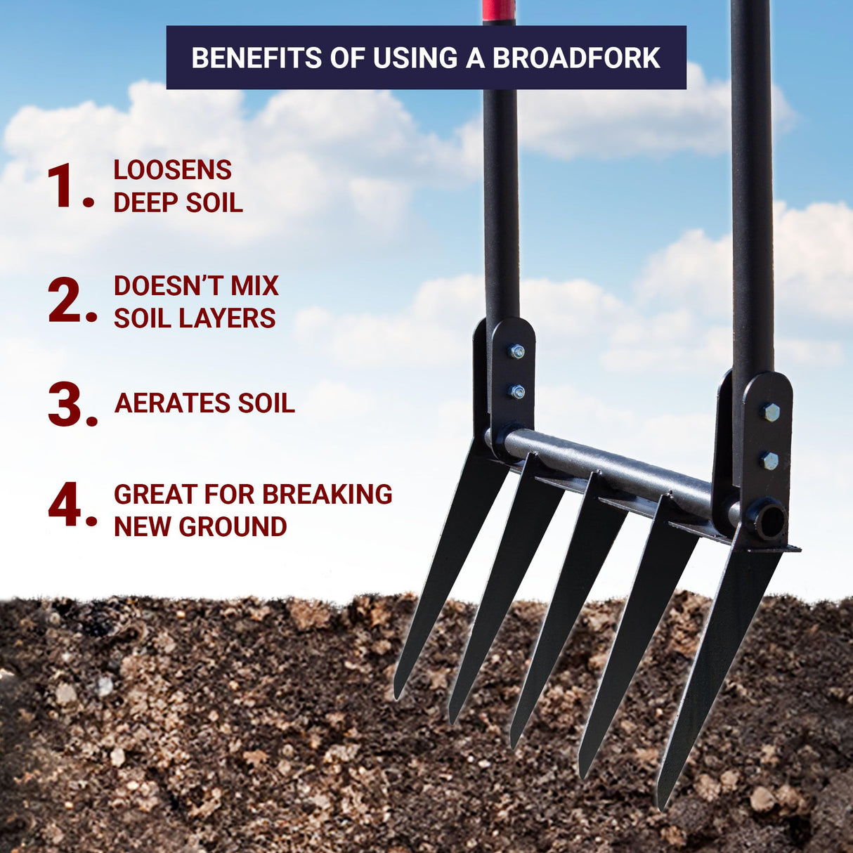 Bully Tools 5-Tine Broadfork, Fiberglass Handles, 56" 10-Gauge Steel Fork