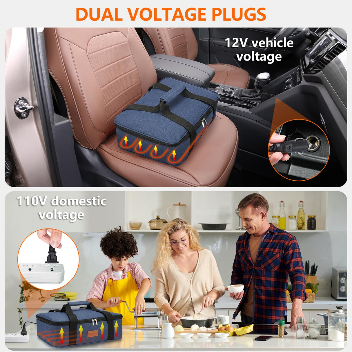 Food Warmer Electric Casserole Carrier - Lunch Bag for Adults for Car Truck, 12V/24V/110V, Thermos for hot Food for Potluck Cookouts Parties Picnic,Lasagna Lugger,Fits 9"x13" Baking Pan
