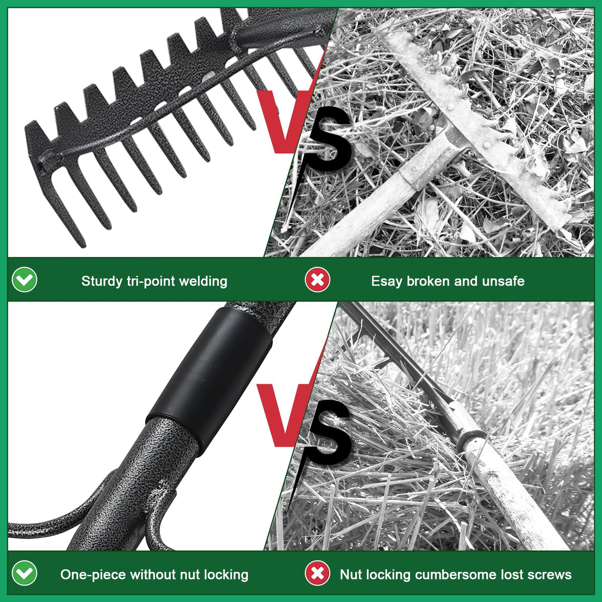 49'' Bow Rake ,17 Tines Metal Head Rakes with Stainless Steel Handle,Heavy Duty Garden Rake for Loosening Soil Gathering Leaf Leveling Lawn Farming Land Management Yarn Thatch Rake