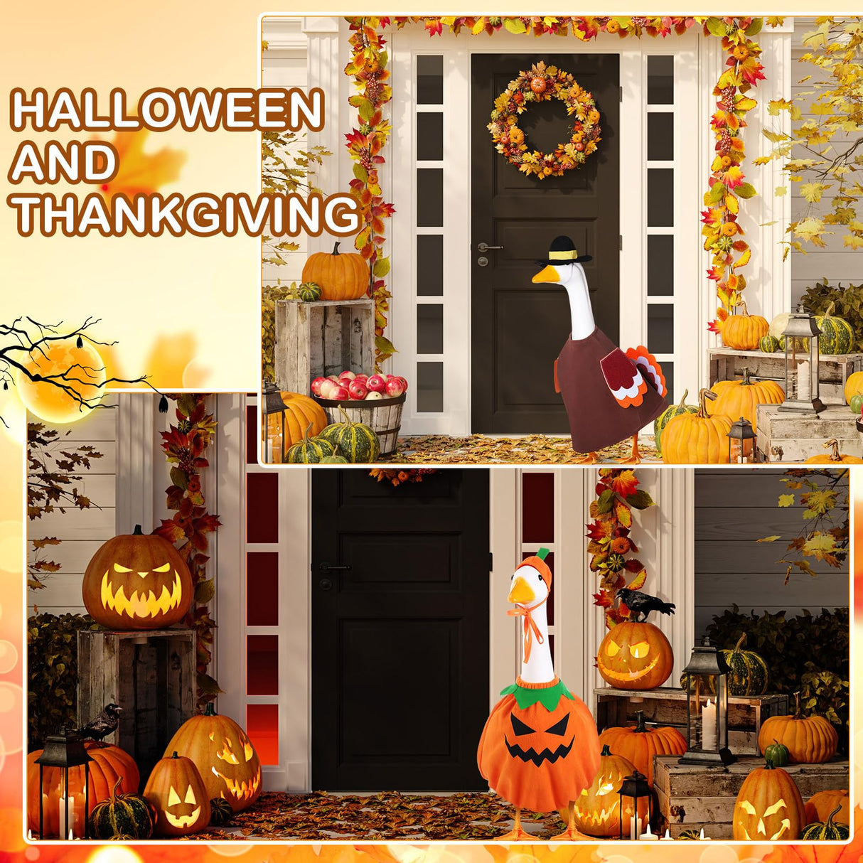 FuWeave 8 Set Holiday Porch Goose Outfits Fall Halloween Christmas Valentine St. Patrick Easter Summer 4th of July Lawn Porch Goose Clothing for Patio Yard Lawn Decor(23 Inch)