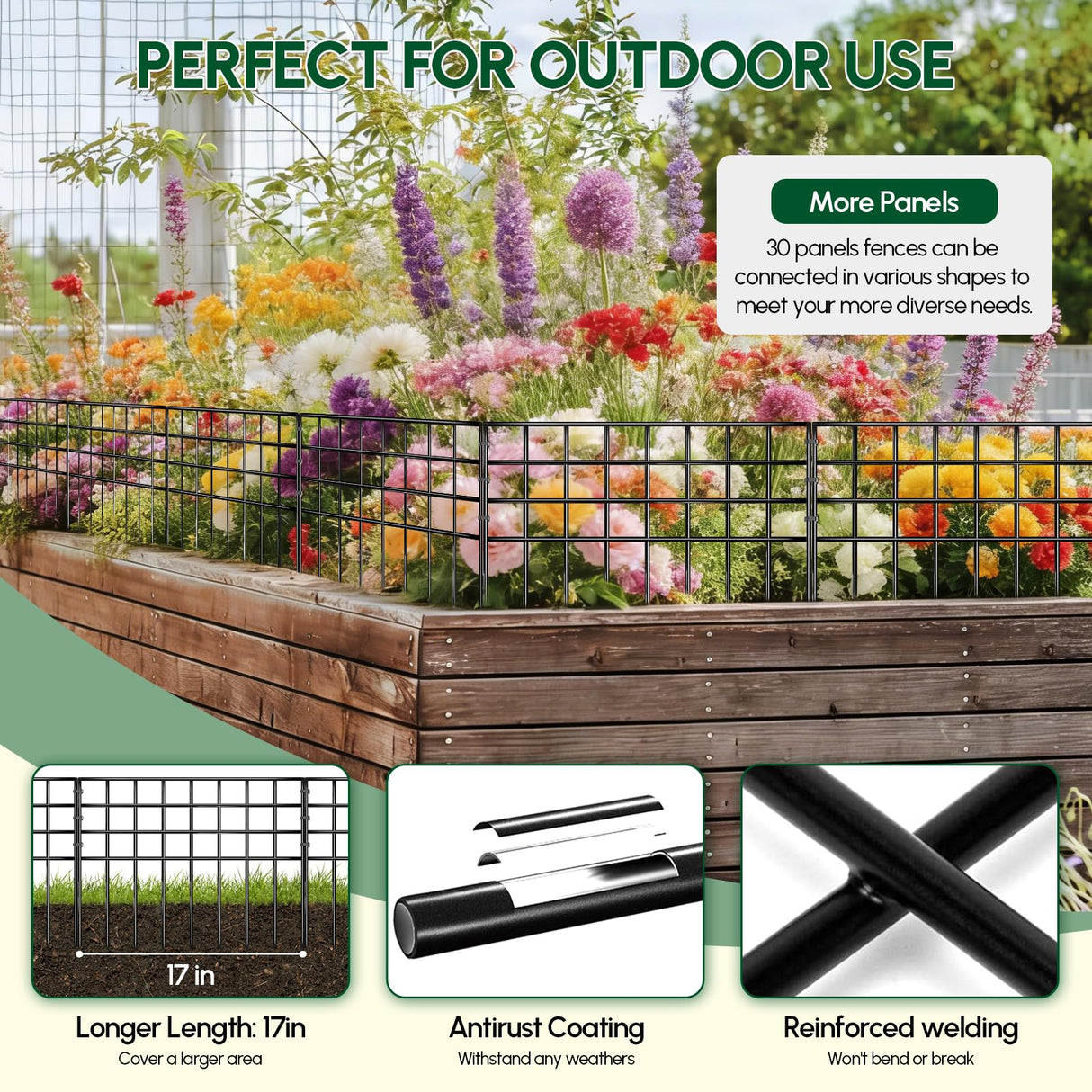 42.5ft(L) x 13in(H) Garden Fence Animal Barrier, 30 Panels No Dig Fence Panels for Dog Rabbit, Rustproof Metal Dig Defence Fencing Bottom Barrier, Anti Digging Garden Edging Border for Outdoor, Yard