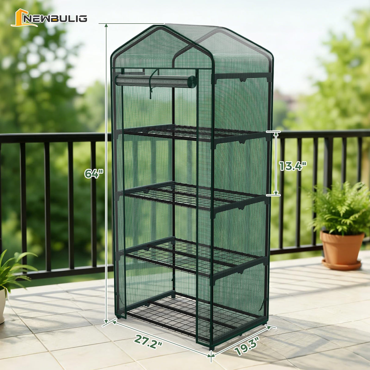 NEWBULIG Mini Greenhouse with Durable PE Cover Roll-up Zipper Door 4 Tier, 27"x19"x63" Small Greenhouse for Outdoors Indoor Balcony, Porch, Garden, Patio, Backyard Green Houses, Green