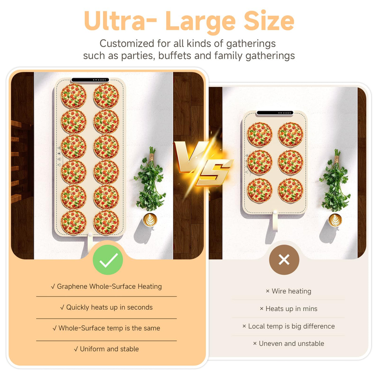 Warming Mat for Food - Electric Warming Tray, XXL(36"x16") Food Warmer Mat with Fast Full Surface Heating, Silicone Heating Mat for Party Buffet, Great Gift for Women, Hosts, New Homeowners (Beige)
