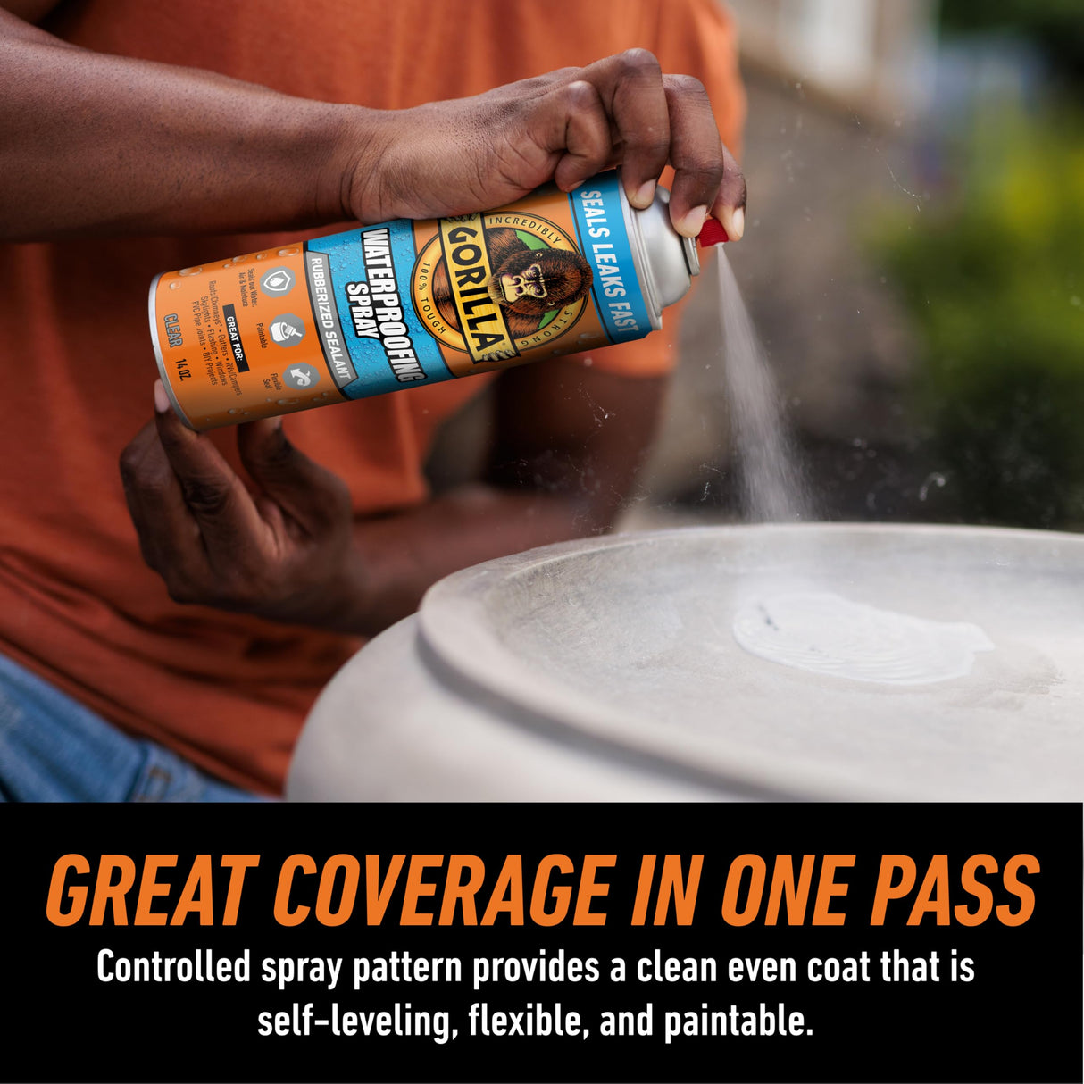 Gorilla Waterproof Patch & Seal Rubberized Sealant Spray, Crystal Clear, 14 Ounce (Pack of 2) - Seals Out Water, Air, and Moisture