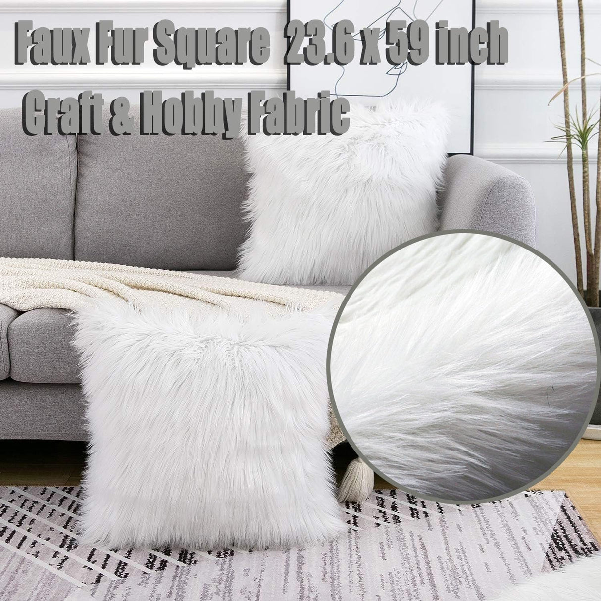 Faux Fur Fluffy Crafts Fabric 23.6x59 inch White, Long Pile Shaggy Fur Fabric for Costume, Halloween Decoration, Home Sewing, Craft Arts Supply, Upholstery, Christmas Plush Furry Material