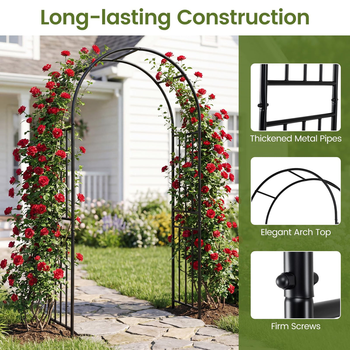 Giantex 86'' Metal Garden Arch, Outdoor Arbor Trellis with 8 Ground Stakes