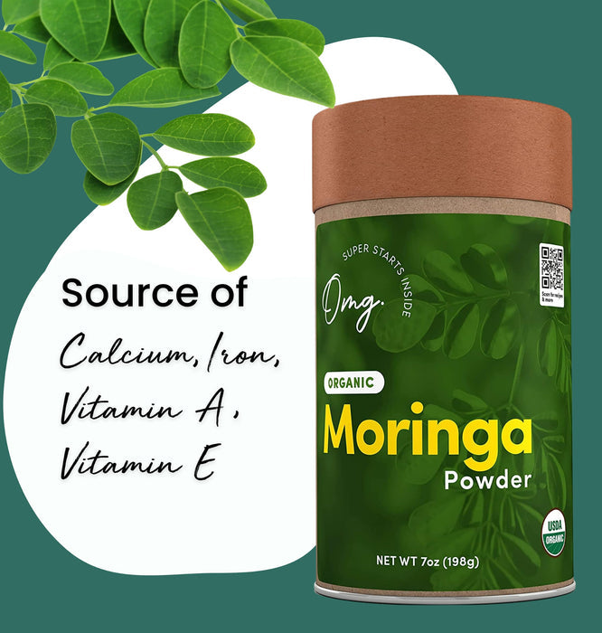 OMG! Superfoods Pure and Organic Moringa Powder - USDA Certified Moringa Oleifera, Great Source of Calcium, Iron, Vitamins A & E - 7 Oz (1 Pack)