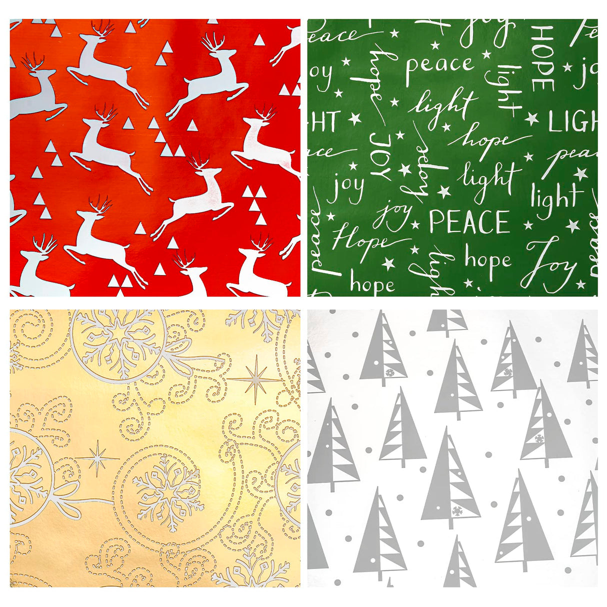 WRAPAHOLIC 30 Inch Christmas Wrapping Paper Roll - Jumbo Roll Red Green Gold and Silver Snowflakes Trees Holiday Collection with Metallic Foil Shine - 4 Rolls - 30 Inch x 120 Inch Per Roll