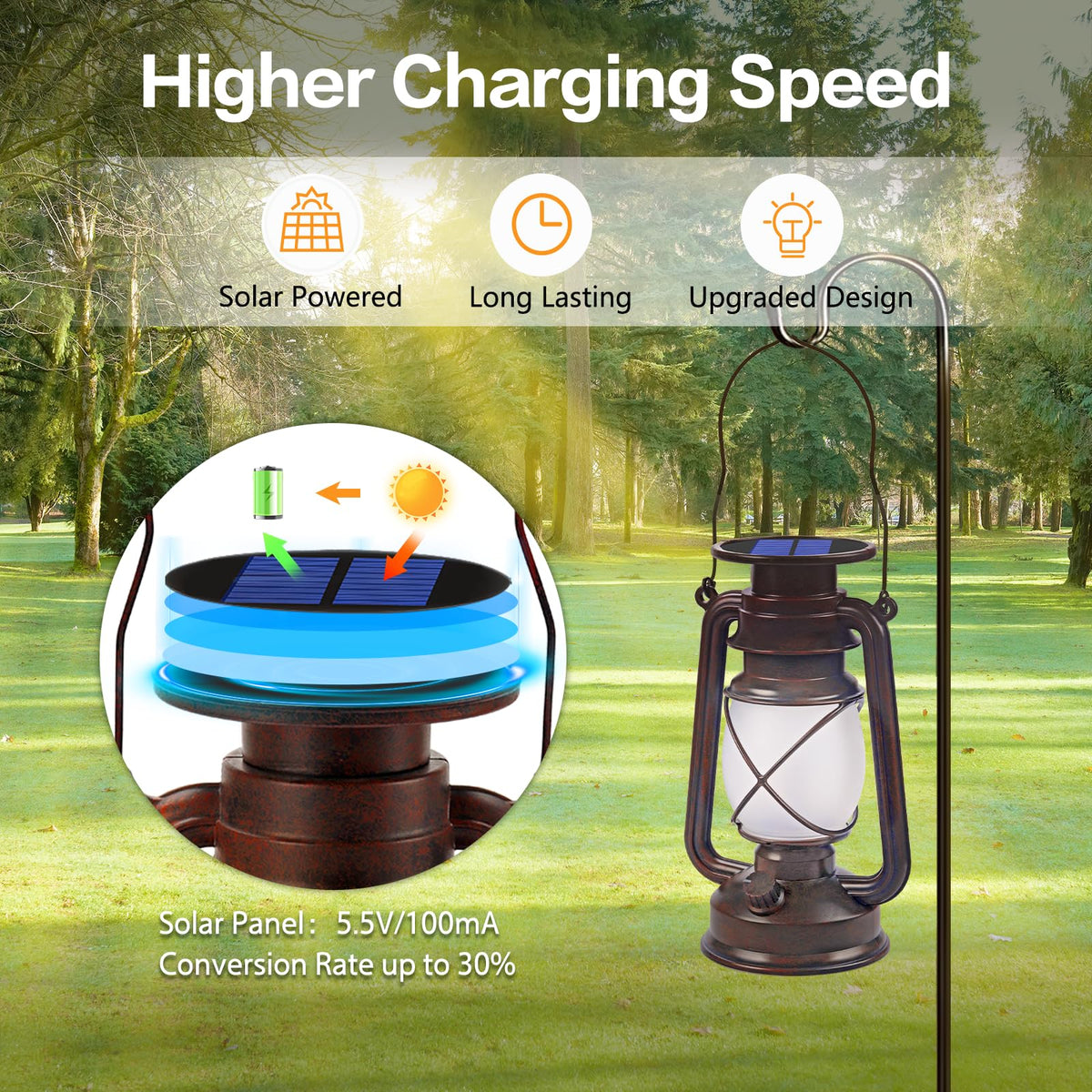 Solar Lanterns Outdoor Waterproof, 2 Pack Bronze Flickering Flame Lights