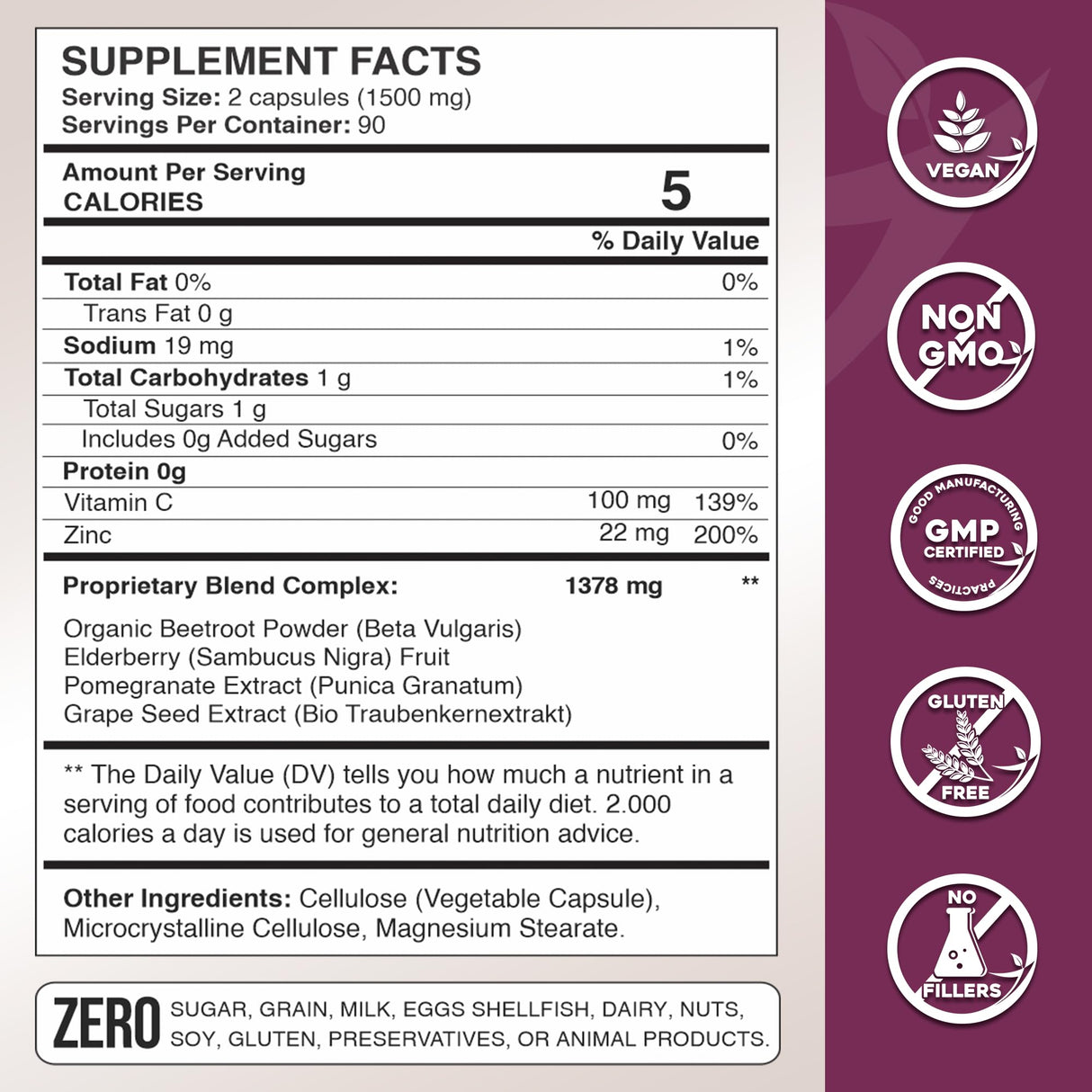 Gade Nutrition Hero Beets - Beet Root Capsules 1500mg - Organic Beet Root Powder + Vitamin C Zinc, Elderberry, Pomegranate, Grape Seed Extract - 3 Months Supply