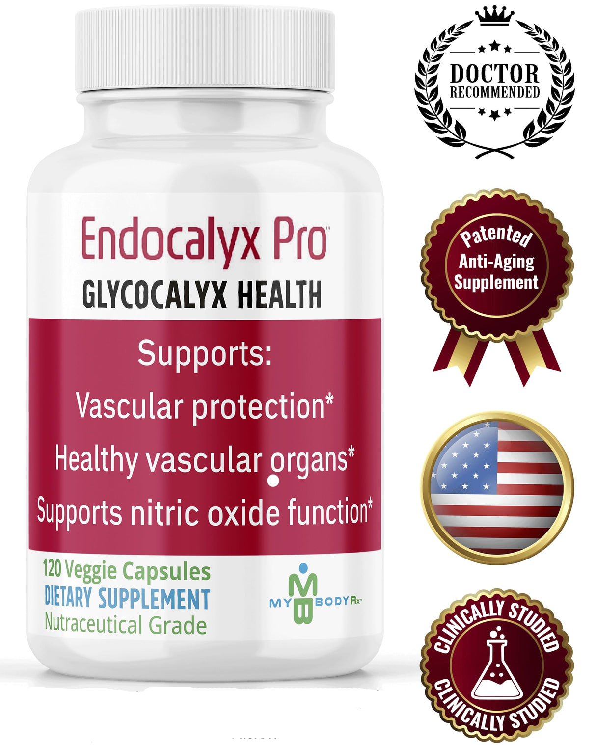 MYBODYRX Endocalyx Pro Supplement – Endothelial Glycocalyx Support 120 Capsules - Vascular & Microcirculation Health – Clinically-Studied – Patented – Supports Nitric Oxide Functions