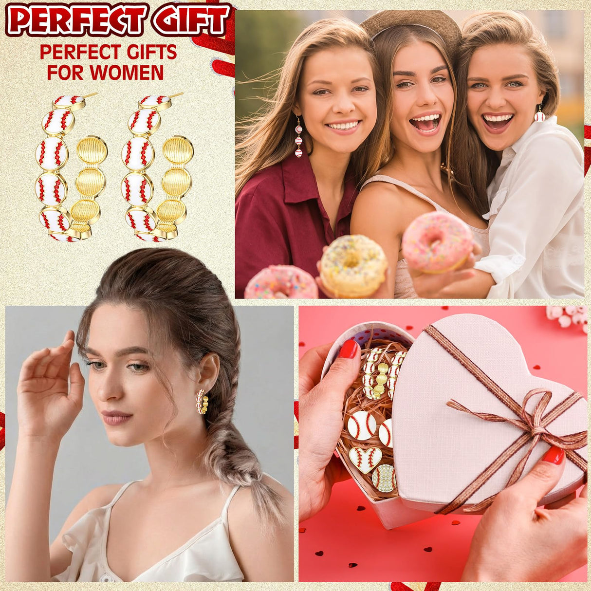 Liliaafar Sports Earrings for Women,9 Pairs,Baseball