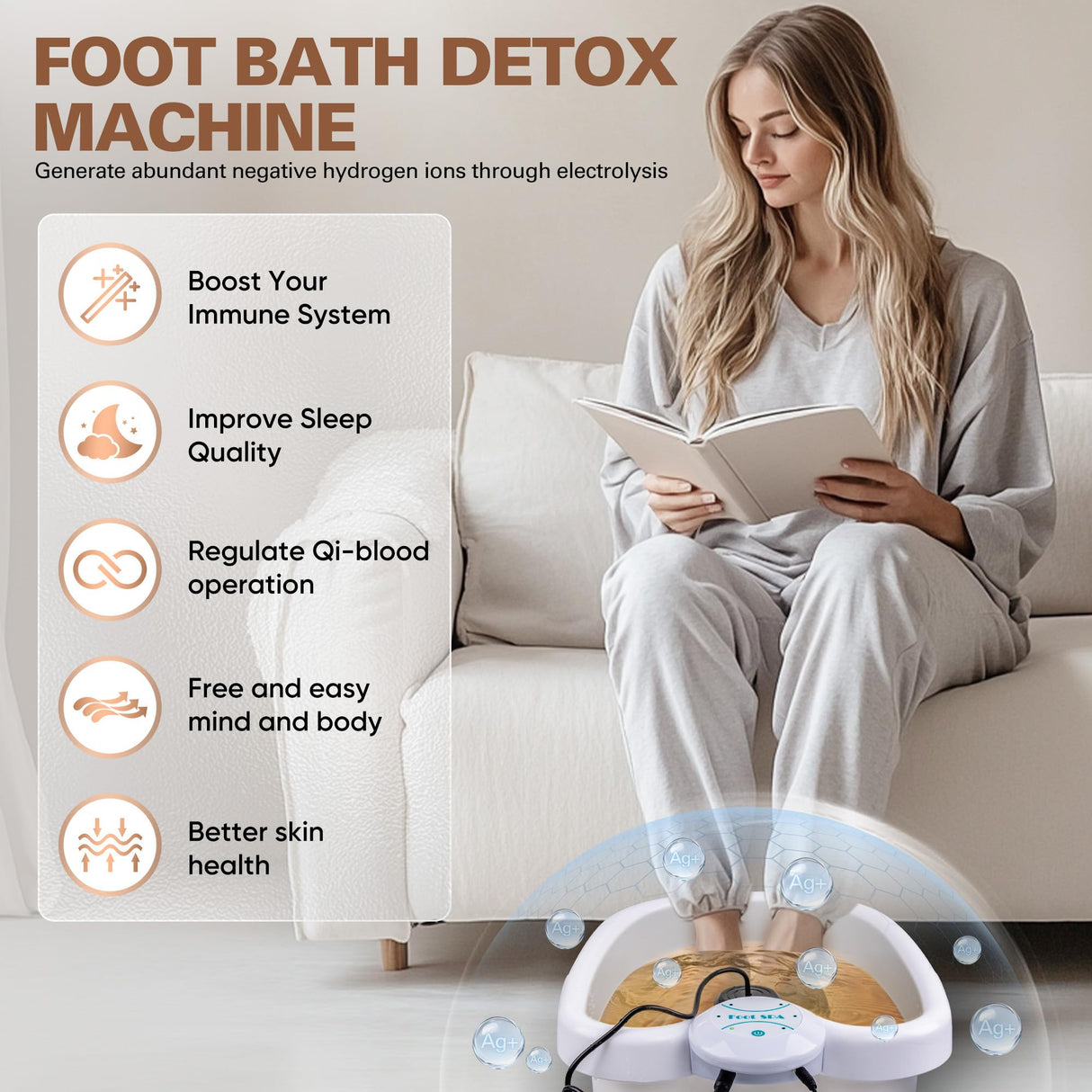 Idudbid Ionic Foot Bath Detox Machine - Suitable for Home Use, Home Salon-Level Spa Detox Machine, Healthy Detoxification, with Foot Bath, Array * 2, Liner