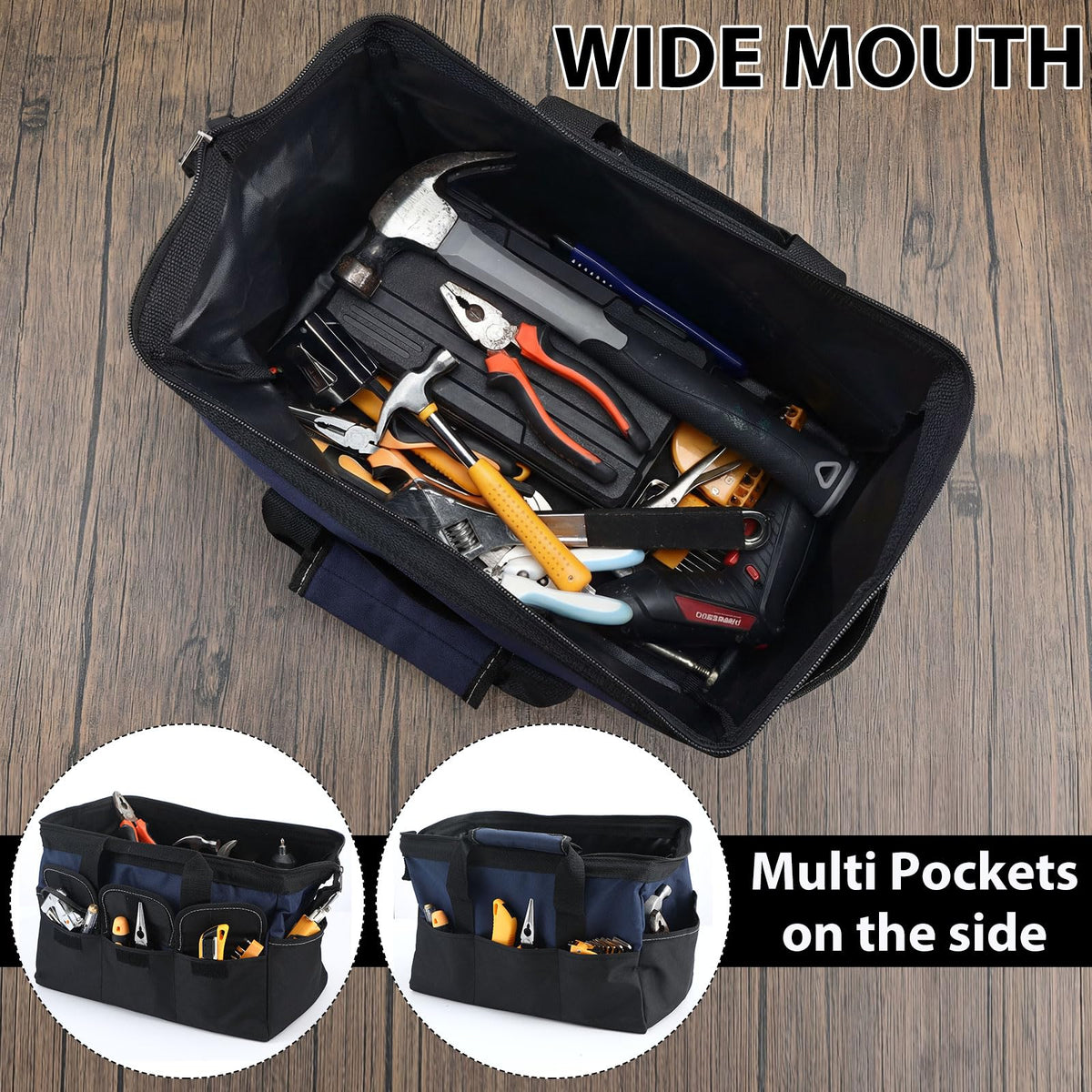 Sanwuta 3 Pack 16 Inch Tool Bags, Classic, Blue, Red, Yellow