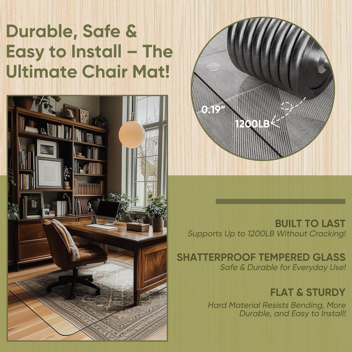 Furnbar Office Chair Mat for Carpet & Hardwood, Upgraded 29" x 42" Dual Use Tempered Glass Chair Mat for Chair and Footrest Under Desk