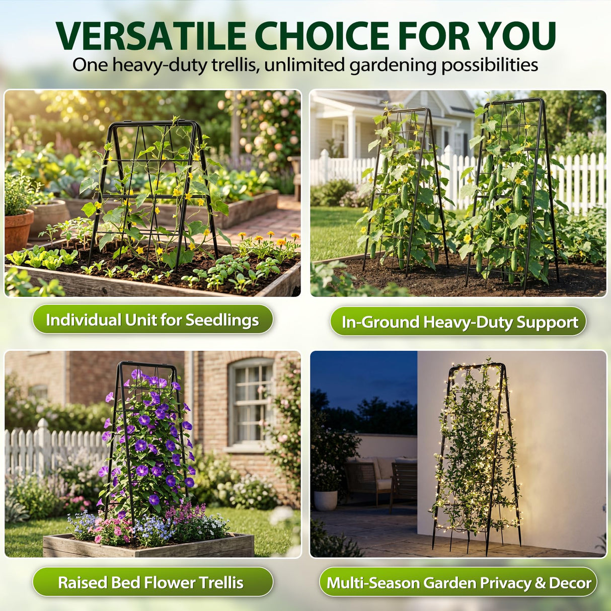 2 Pack 50" Tall A Frame Trellis for Climbing Plants Outdoor (50" X 17") – Heavy Duty Garden Adjustable Trellis, Metal Trellis for Cucumbers, Beans, Tomatoes, Grapes, and Vining Vegetables