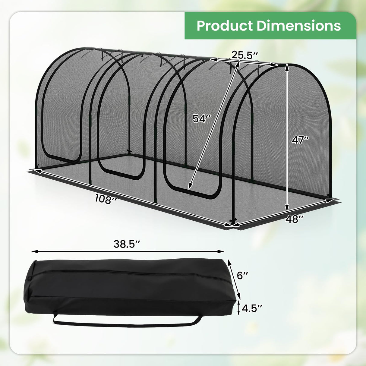 Happygrill 108” x 48” x 47” Portable Crop Cage w/ 3 Roll-Up Zippered Doors