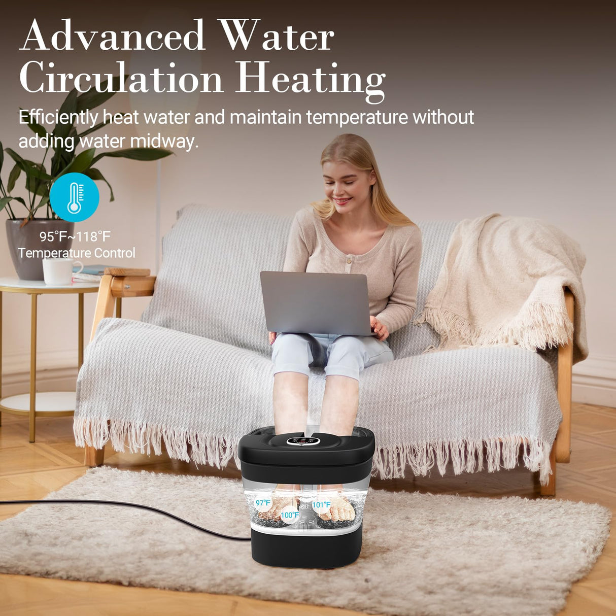 CuPiLo Foot Spa Bath Massager, 2025 Upgraded Foot Bath with Circulation Heat, Motorized Shiatsu Massage Balls, Pedicure Soaking Tub with Waves, Remote, Handle, Feet Stress Relief, Gifts