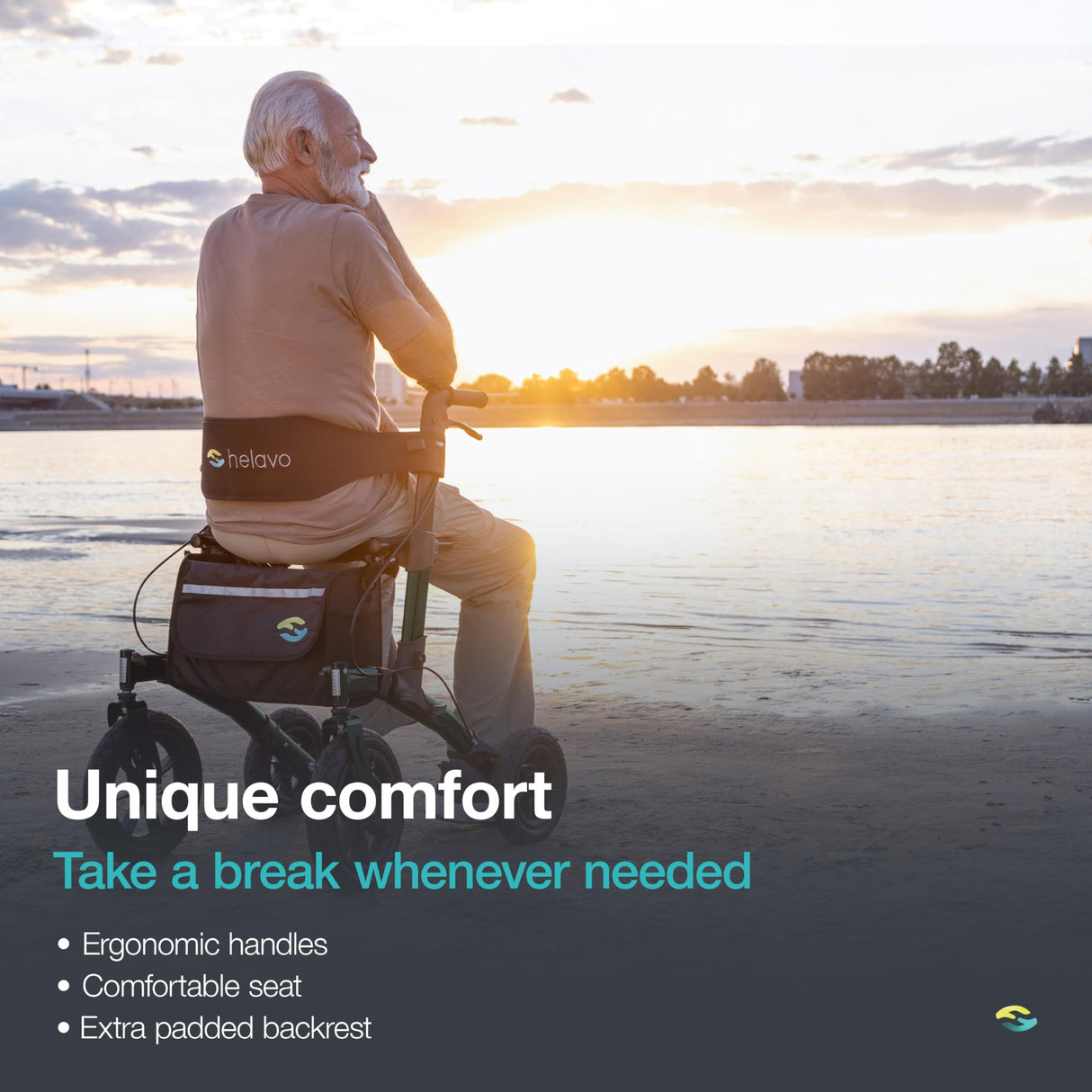 Helavo All Terrain Walker Rollator with 12” Pneumatic Tires – Foldable Outdoor Walkers for Seniors with Seat, Lightweight & Adjustable Height, Shock-Absorbing for Comfort on Any Surface