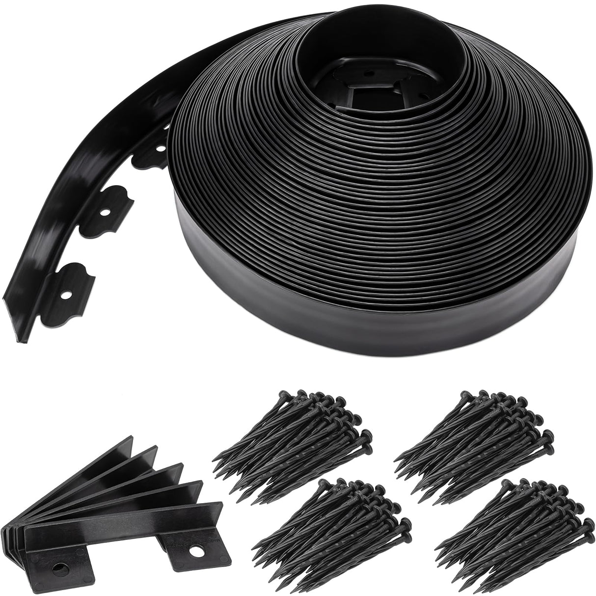 Landscape Edging 2.5 Inch Tall 100 FT, Black Edging for Landscaping with 5Pcs connectors and 120 Pcs Anchoring Spikes for Garden Flower Beds Yard Lawn