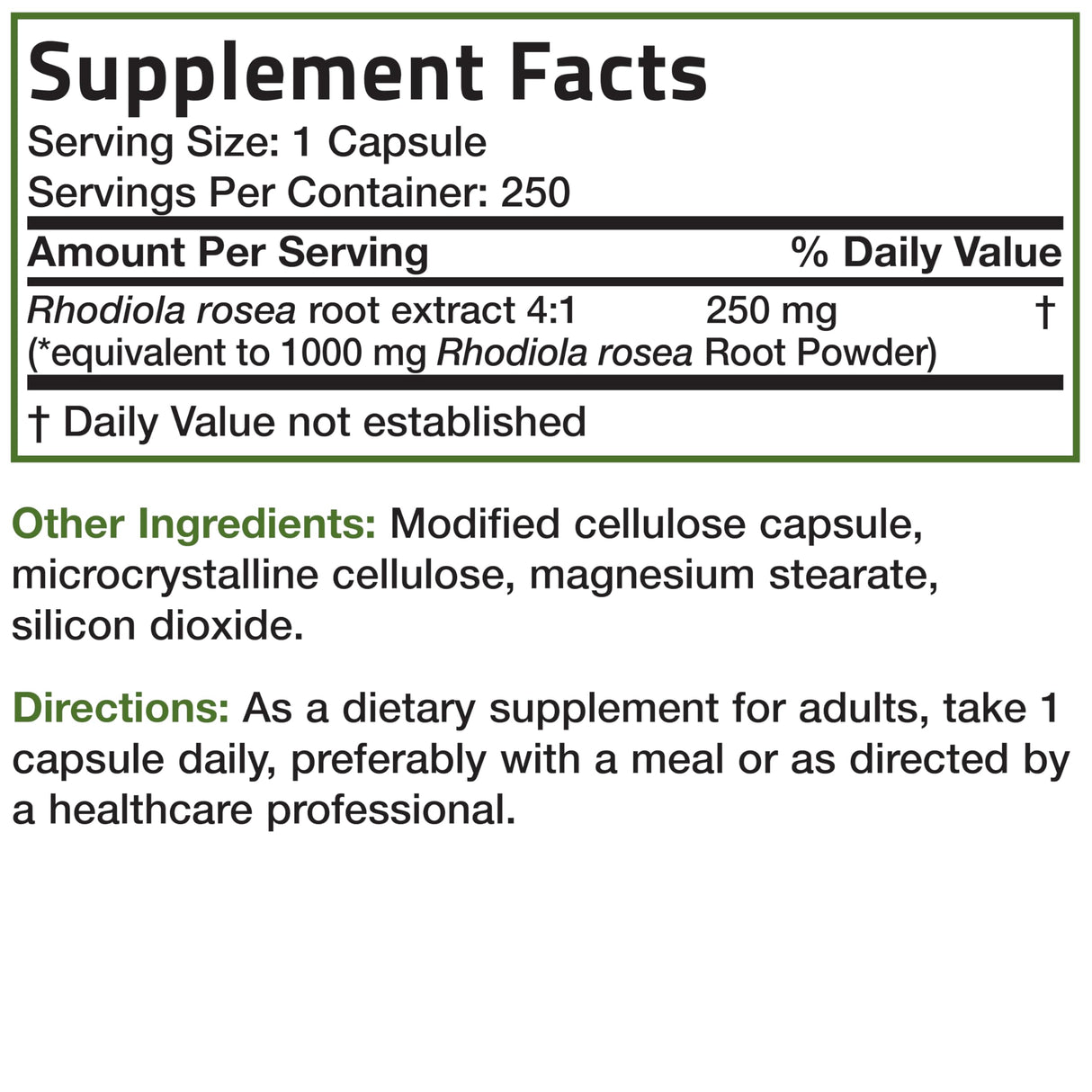 Bronson Rhodiola Rosea Vegetarian Capsules - Adaptogenic Herb - Brain, Stress & Mood Support - Non-GMO, 250 Count