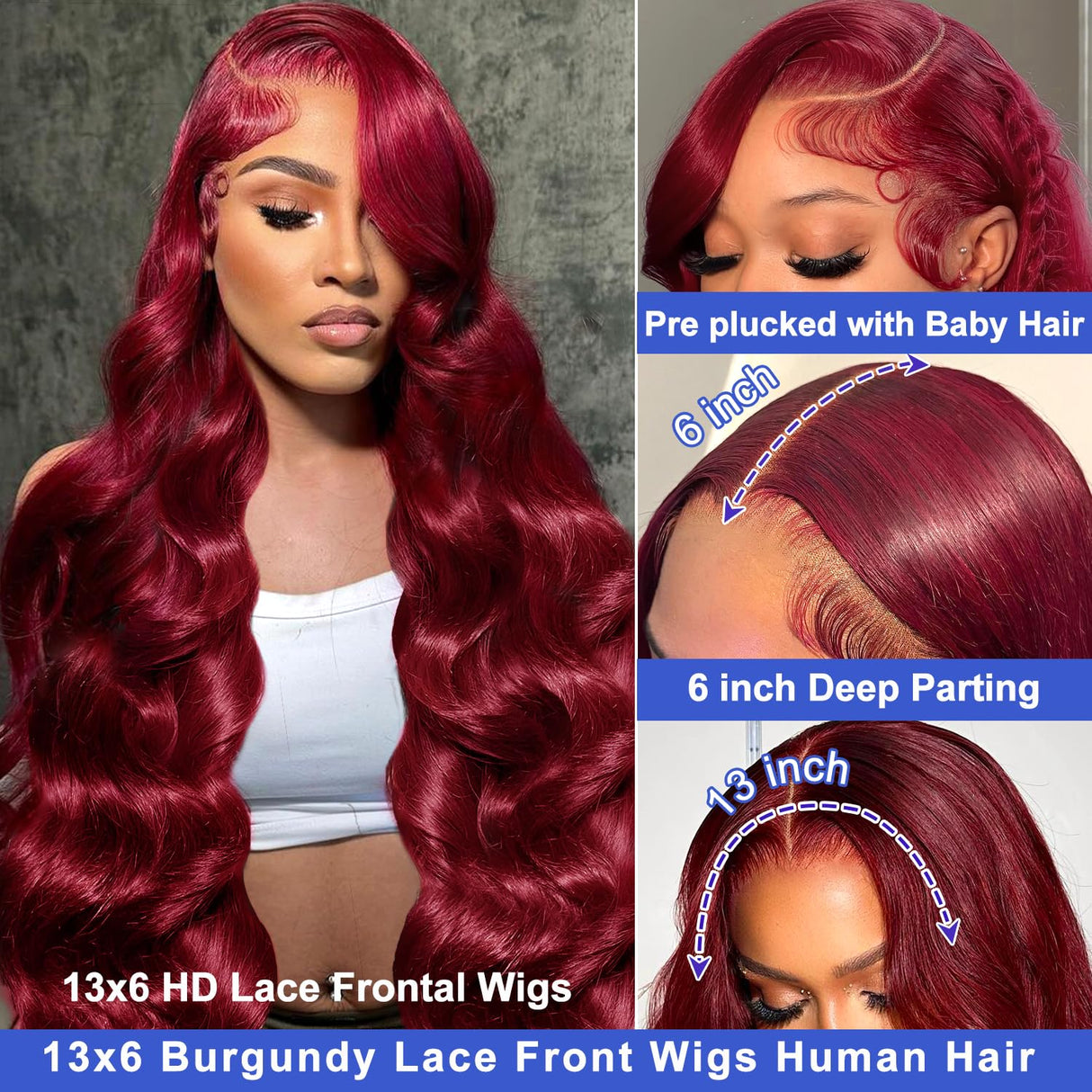 cifendin 30 Inch 99J Burgundy Wig Human Hair 13x6 Lace Front Wigs Human Hair Body Wave 12A HD Transparent Lace Front Wigs Human Hair Pre Plucked Red Wine Glueless Frontal Wigs Human Hair for Women