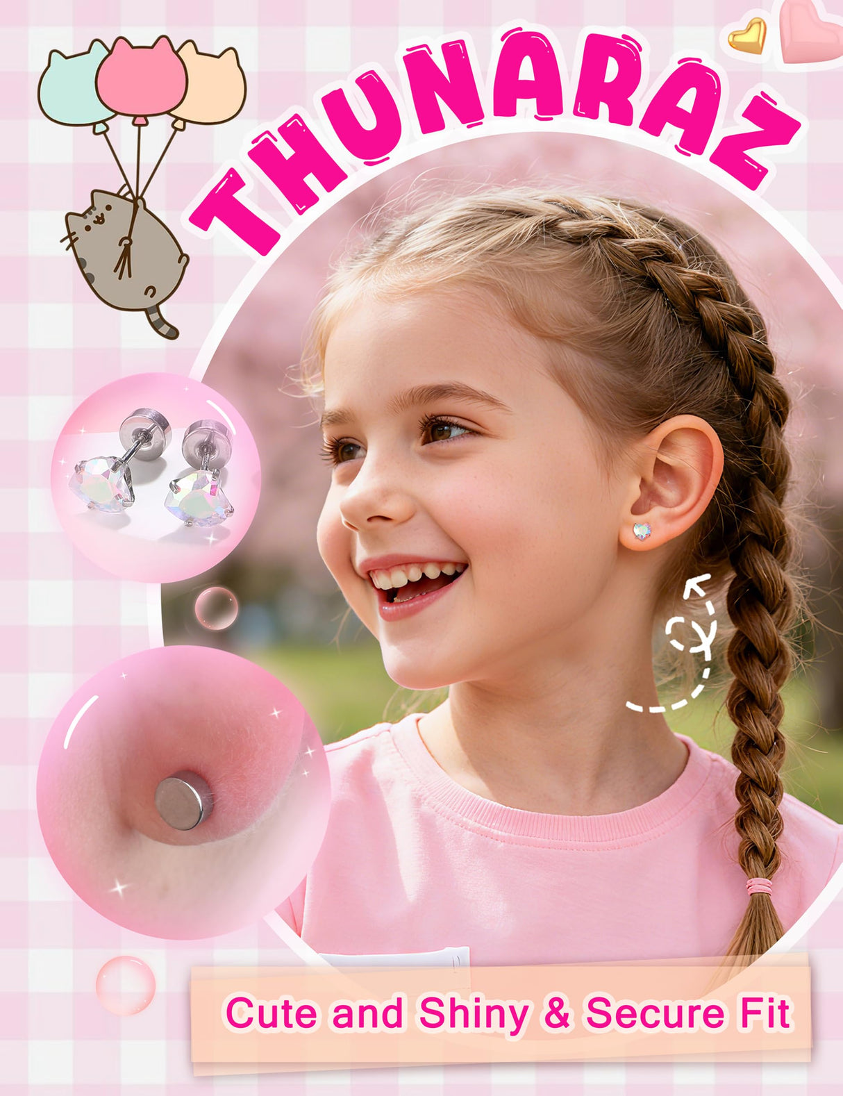 THUNARAZ 16 Pairs Hypoallergenic Earrings for Girls Kids Flat Back Studs