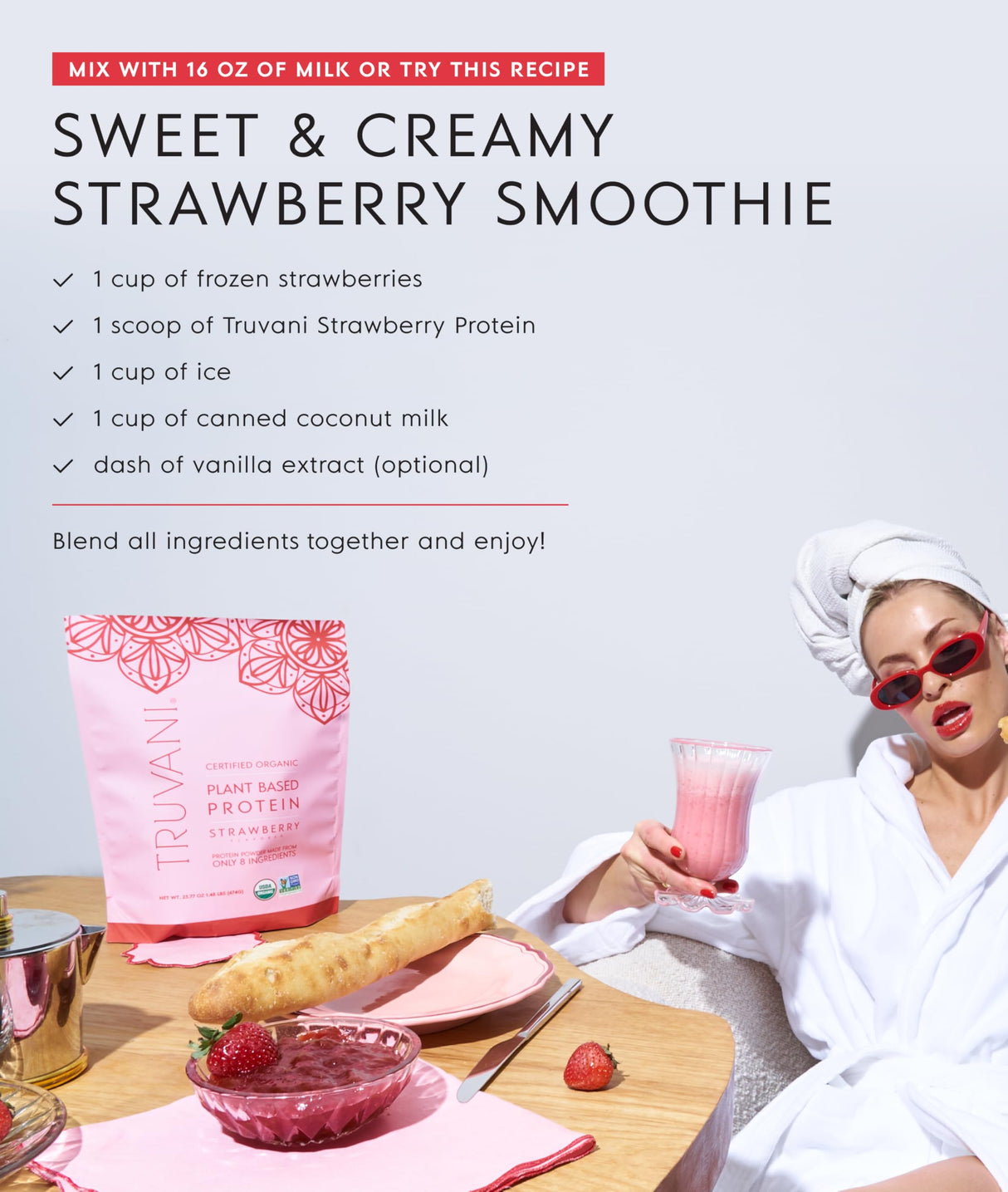 Truvani Vegan Pea Protein Powder | Strawberry | 20g Organic Plant Based Protein | 10 Servings | Keto | Gluten & Dairy Free | Low Carb | No Added Sugar