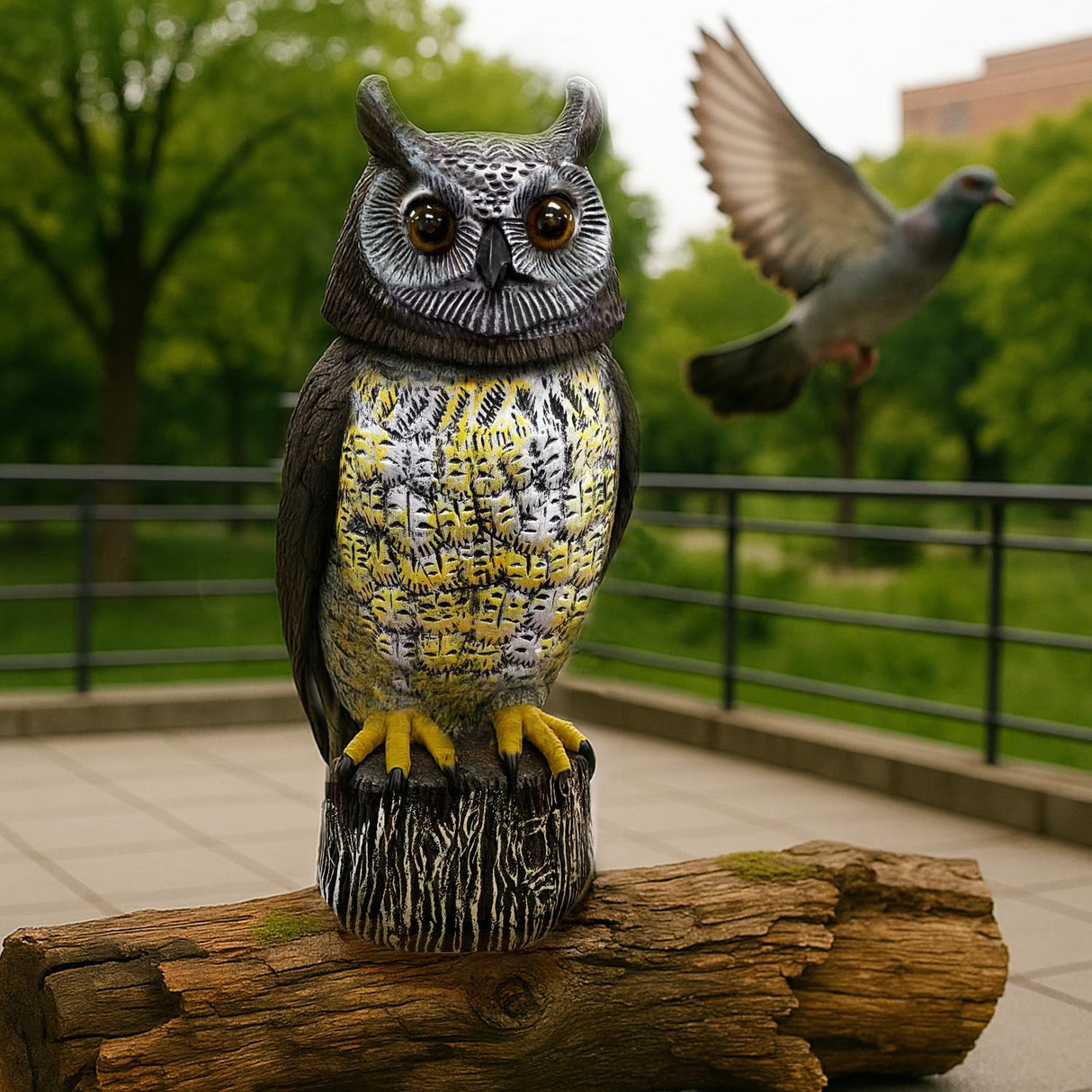 GIFTEXPRESS 1Pcs Solar Power Owl Decoy – 17" Motion Sensor Pest Repellent with Rotating Head, LED Eyes & Sound – Fake Horned Owl for Garden, Yard, Balcony, Farm, Patio, Roof, Lawn- Life Size