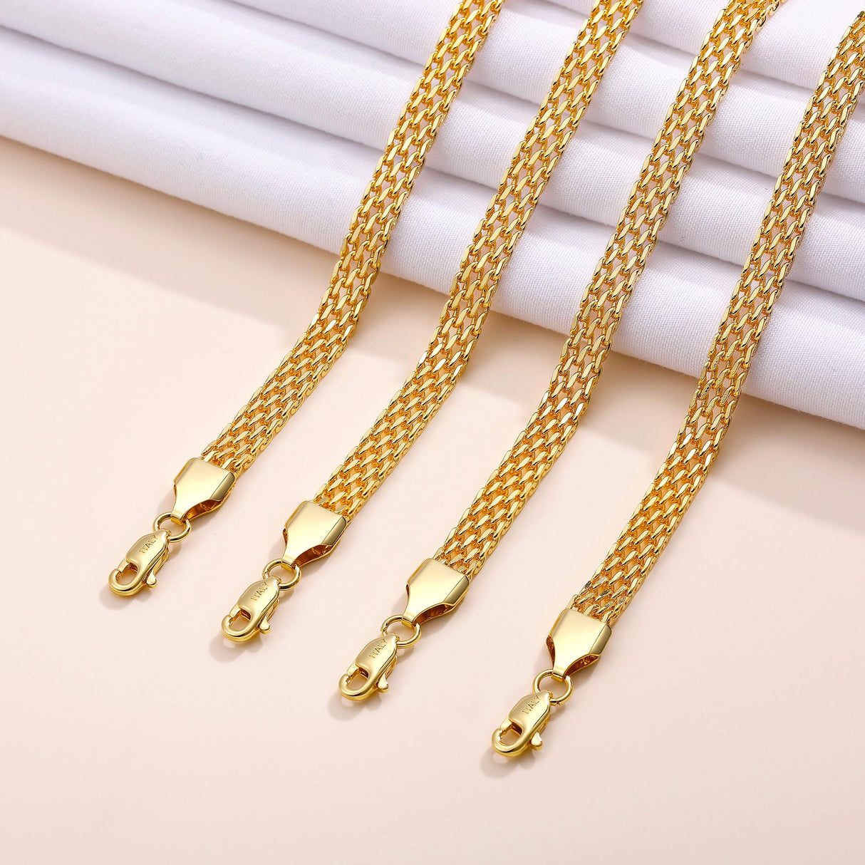 Goldegg Gold Bracelets for Women, 18K Gold Plated 925 Sterling Silver Mesh Bracelets Diamond Cut Gold Bracelets Jewelry Gifts(6.5 Inches)