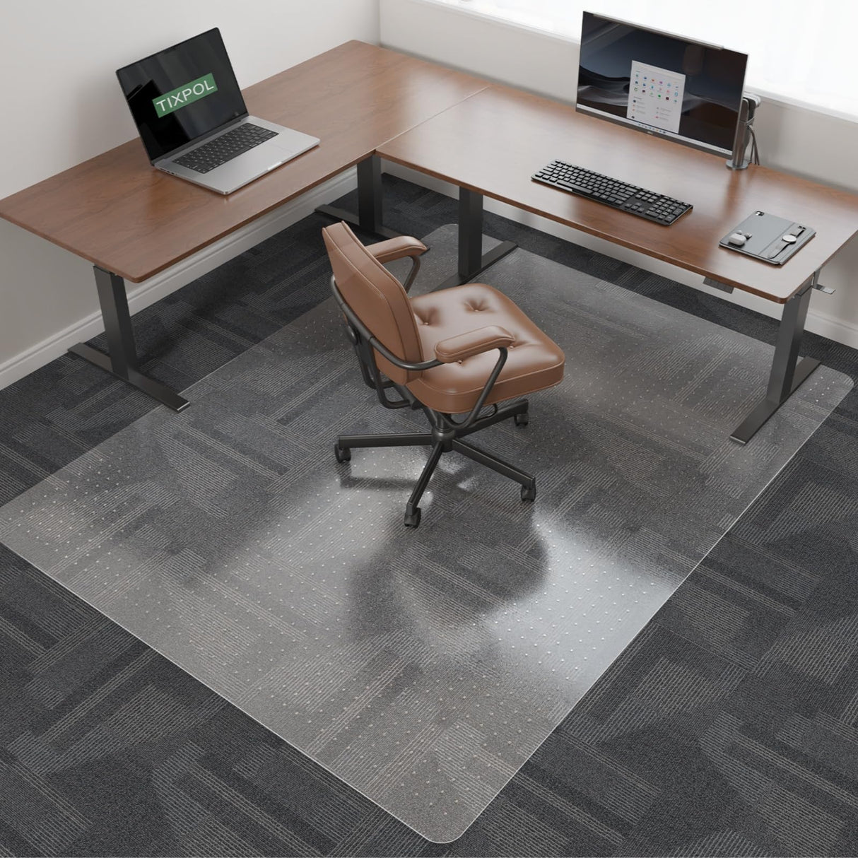 Clear Chair Mat for Carpet, tixpol 60"x46" Large Chair Mat for Carpeted Floors, Non-Slip Carpet Protector Mat with Grips, Heavy-Duty Rolling Under Desk Floor Mat for Home Office Use (Clear)