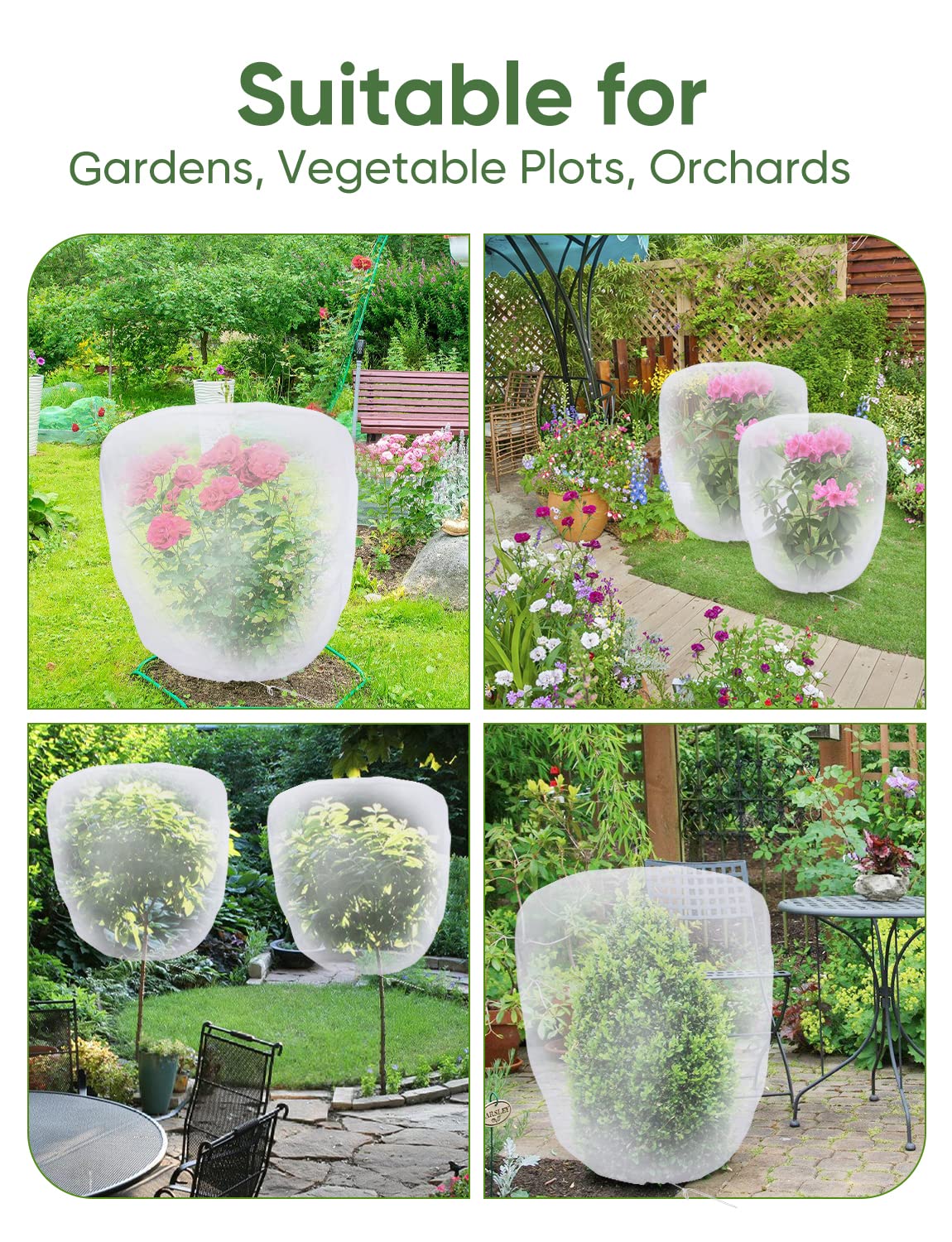 Bird Netting for Garden Protection - 4 Pack Garden Netting Pest Barrier with Drawstring,Mosquito Net Tomato Protective Cover Garden Plant Netting for Blueberry Bushes (4.9 Ft x 4 Ft/4 Pack)
