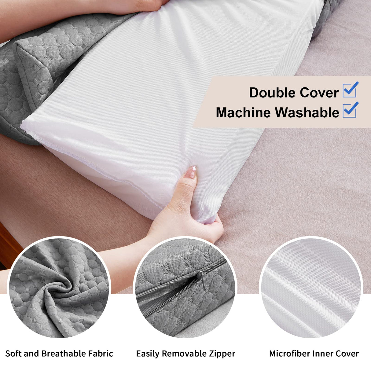 EUHAMS Twin Size Bed Wedge Pillow - Bed Gap Filler Mattress Wedge Headboard Pillow - Fill The Gap (0-7") Between Headboard and Mattress for Sleeping Backrest Pillow (39"x10"x6" Grey)