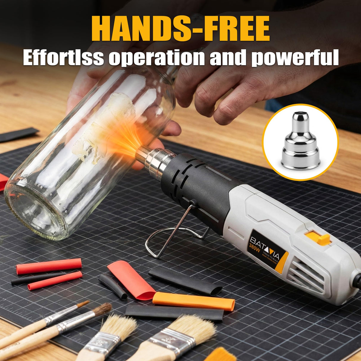 Mini Heat Gun - BATAVIA 380W Fast Heat Hot Air Gun Tool with Uniform Heat Tech & Dual Protection Fuses, 2 Temp (572°F/1022°F)+Nozzle with Overheat Protection for DIY Crafts, Vinyl Wrap, Shrink Tubing