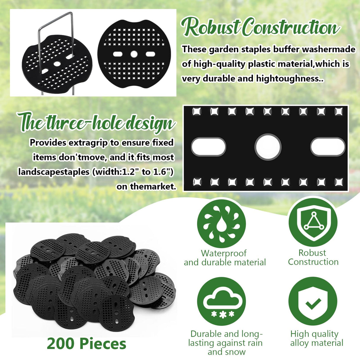 Gisafai 200 Pcs Landscape Staple Gasket Garden Landscape Staples Washer Pad Yard Pins Pad for Outdoor Weed Barrier Fabric Yard Tent (Black)
