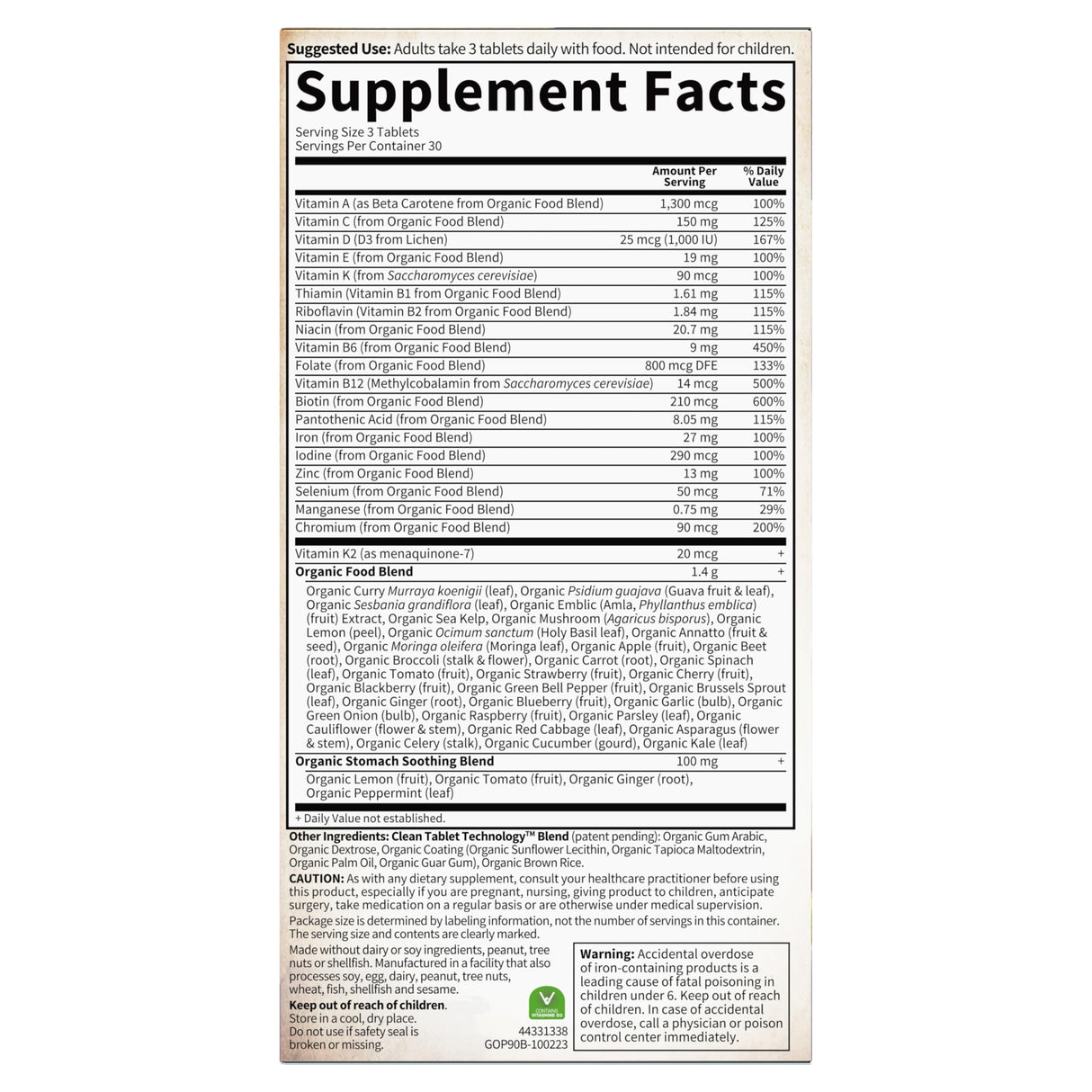 Garden of Life Prenatal Vitamins Organics Prenatal Multi - 90 Tablets, Vegan Whole Food Multivitamin, Folate not Folic Acid & Stomach Soothing Blend, Organic Prenatals Supplements for Women