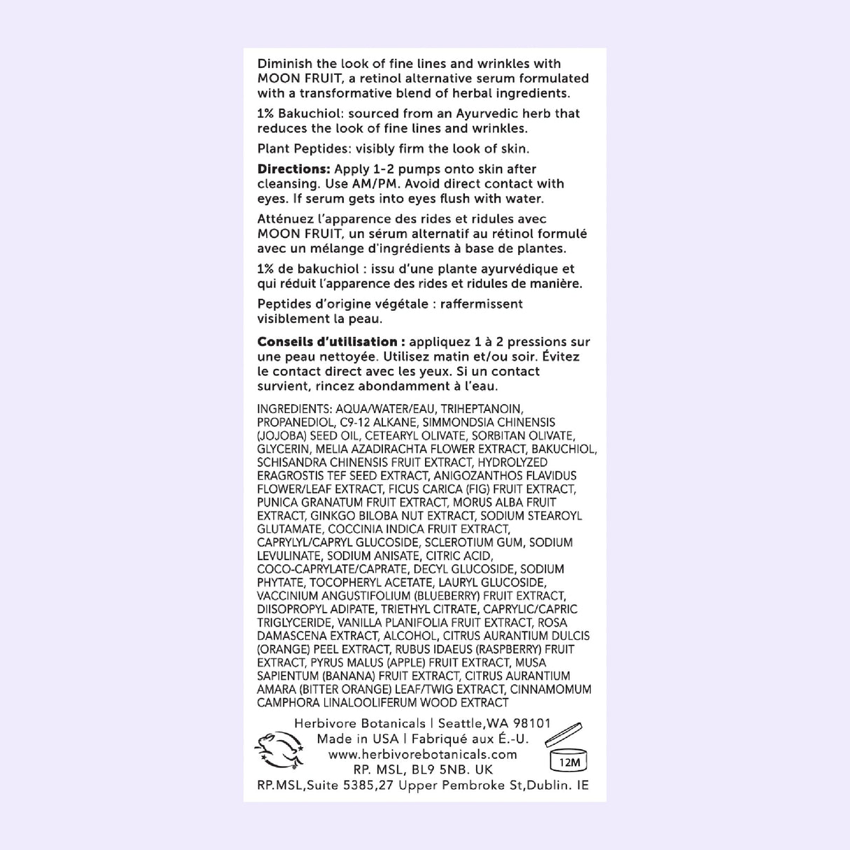 HERBIVORE Bakuchiol Retinol Alternative Moon Fruit Face Serum EXTRA STRENGTH – 1% Bakuchiol + Peptides, Smooths Skin, Reduces Fine Lines & Wrinkles, Plant-based, Vegan, Cruelty-free, 30mL / 1 oz