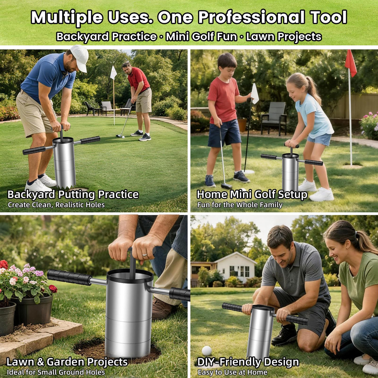 YAJAREN Portable Golf Hole Cutter Tool Stainless Steel for USGA Standard|Detachable Anti-Slip Handle Golf Hole Digger with Depth Marks|Backyard DIY Putting Green & Lawn Golf Practice