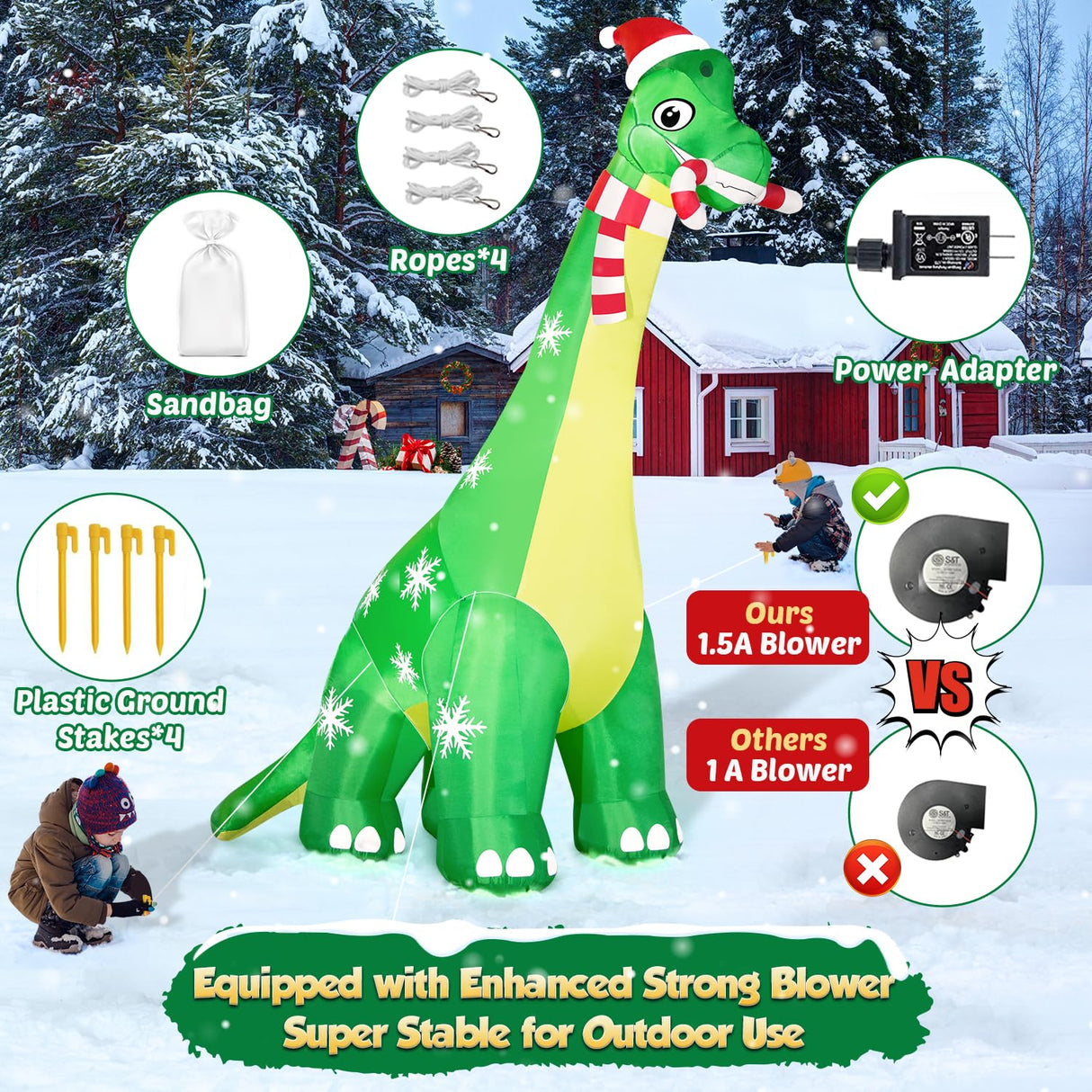 13FT Giant Dinosaur Christmas Inflatable Decorations, Built-in LED Lights, Strong Blower Huge Blow Up Yard Clearance Decor with Large Candy Cane Xmas Santa Hat Outdoor Indoor Holiday Party