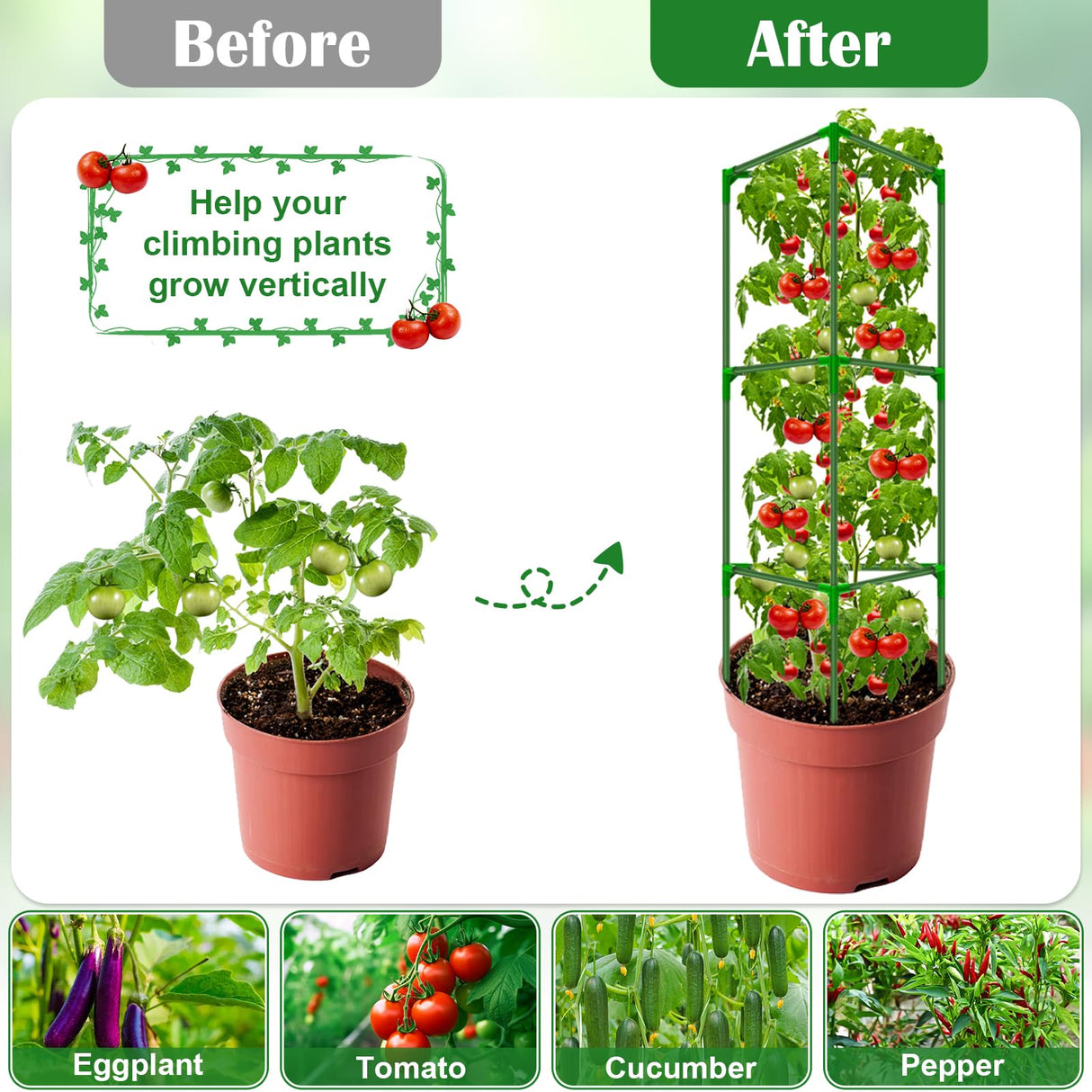 3 Packs Fiberglass Tomato Cages for Garden, 56 Inch Tall Tomato Plant Support, Adjustable Tomatoes Stakes Plant Climbing Trellis for Garden Vegetables Fruits, Tomatoes Support Cages with Clips