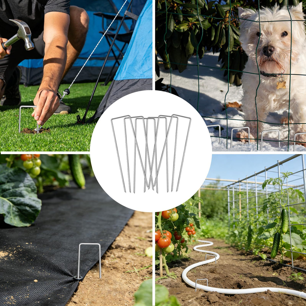 JERIA 6 Inch 240 Pack U-Shaped Galvanized Garden Stakes, 11 Gauge Landscape Staples, Landscape Fabric pins,Ground Stakes,Yard Stakes for Decorations