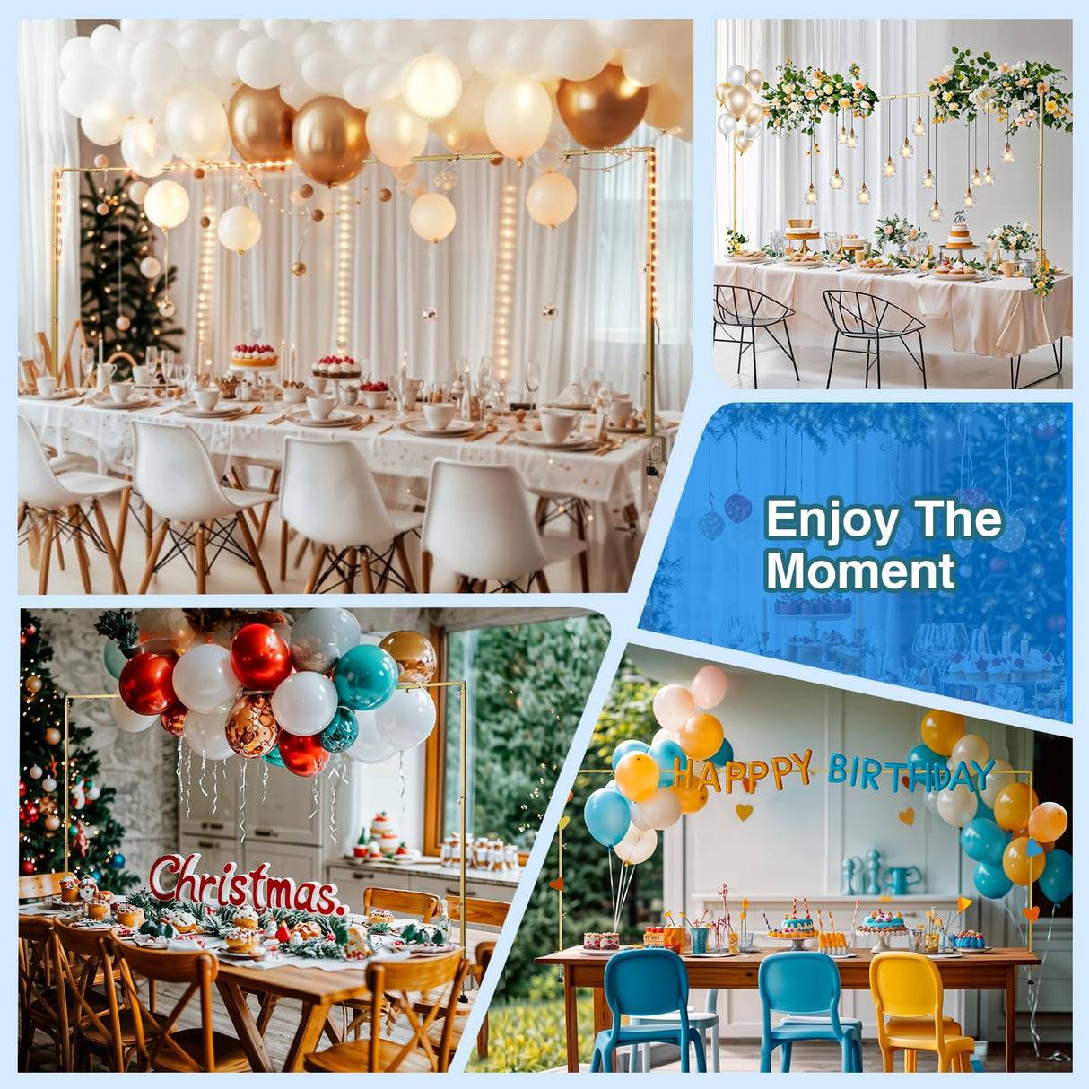 Almirantra Over The Table Rod Stand with Clamps, Adjustable 29"-44" Tall 46"-98" Length, Table Arch Stand for Wedding Birthday Party Anniversary Halloween Christmas Decoration Supplies(Gold)