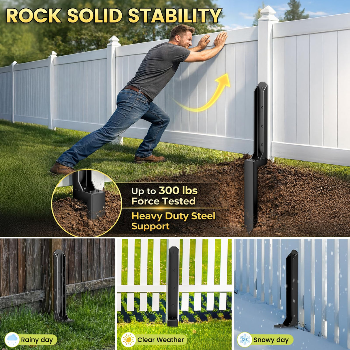 8 Pack Fence Post Repair Kit, Heavy Duty Steel Ground Spike Anchor for Fixing Leaning or Broken 4x4 & 6x6 Wood Posts, No Dig Drive-in Support for Yard, Garden & Fence