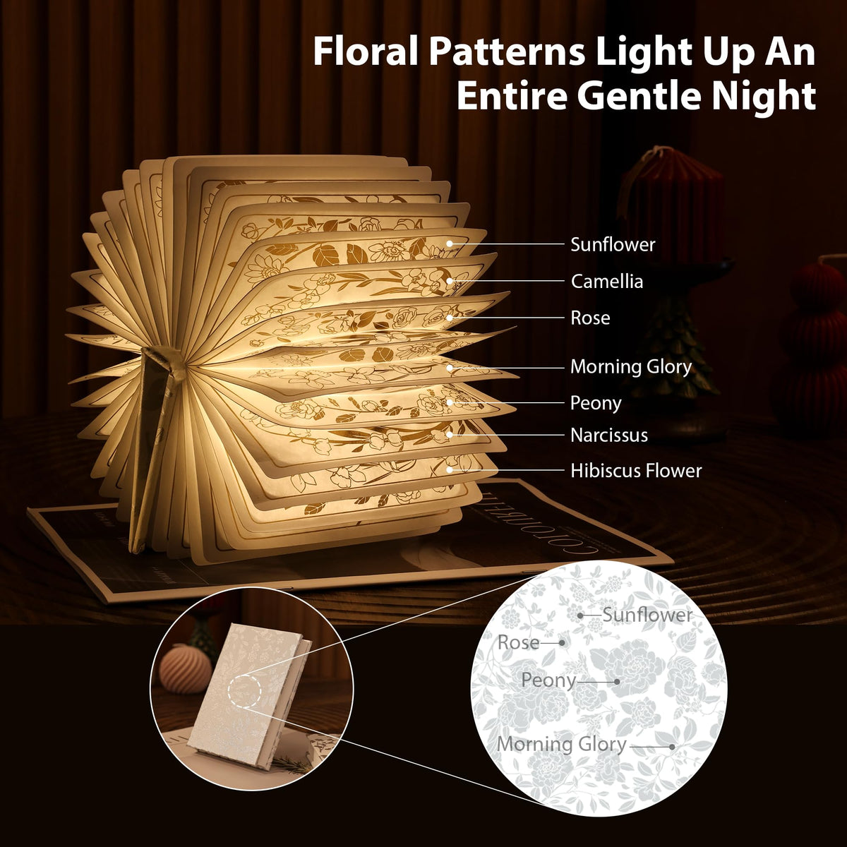 ZBOLE Book Lover Gift, Folding Book Lamp Decor, Portable Print Book Light