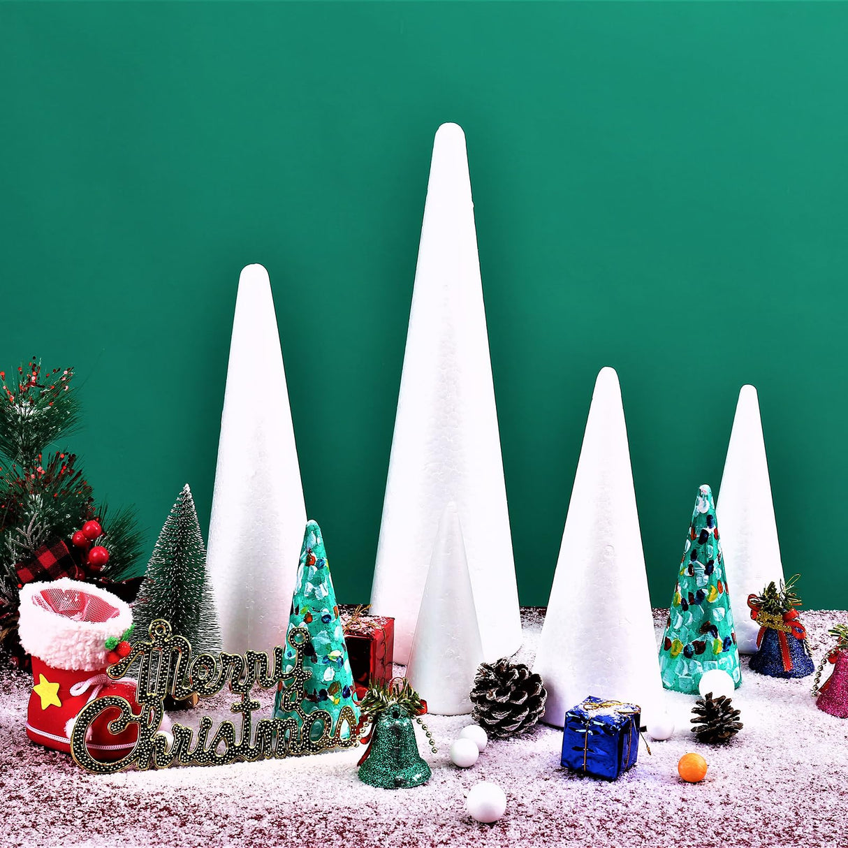 FFchuanhe 4-Pack Craft Foam Cones(4.6X15.4in), Polystyrene Cone Shaped Foam, Foam Tree Cones, for Arts and Crafts, Christmas, School, Wedding, Birthday, DIY Home Craft Project. White